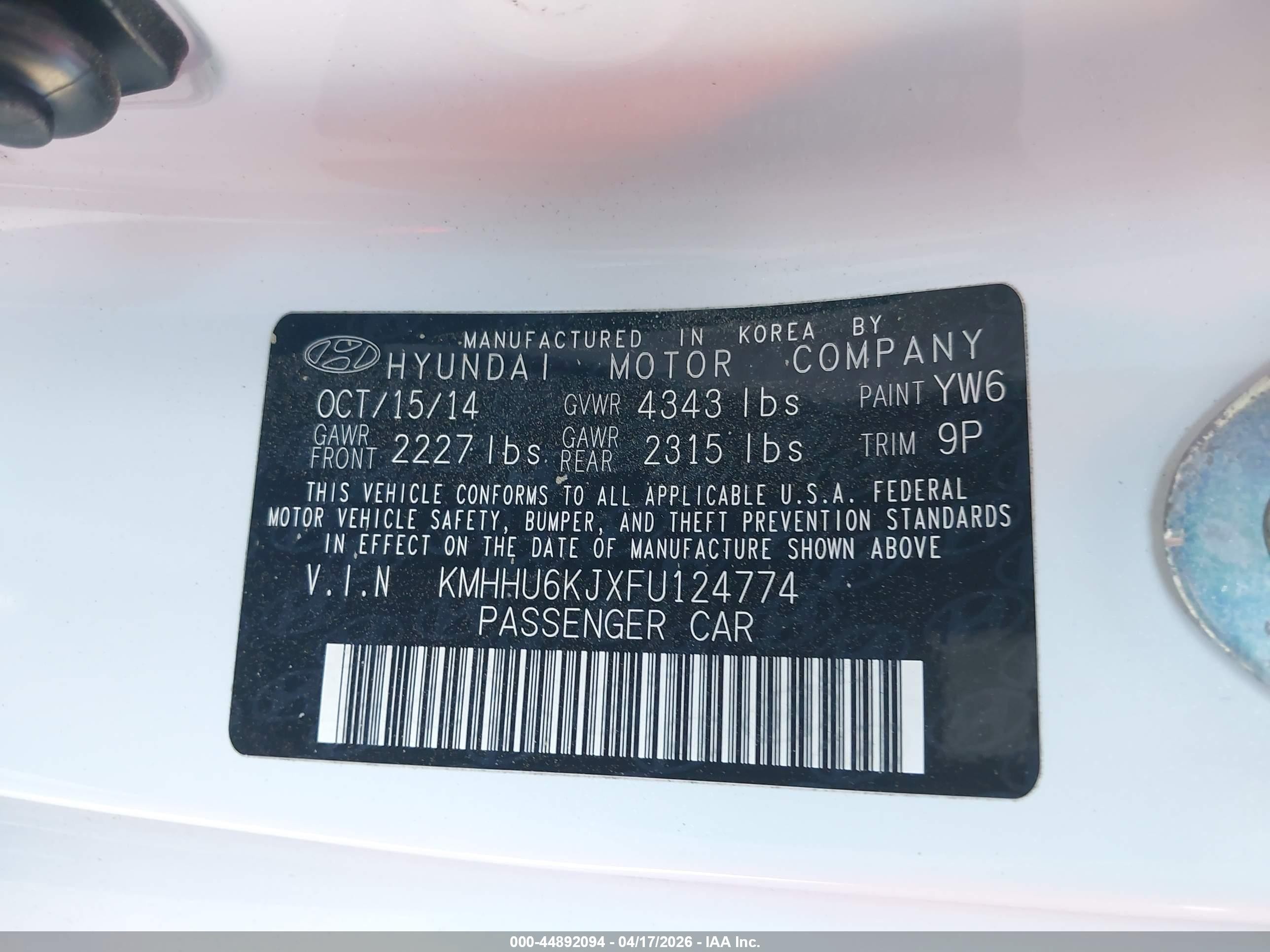 2015 Hyundai Genesis 3.8 R-spec Серебряный vin: KMHHU6KJXFU124774