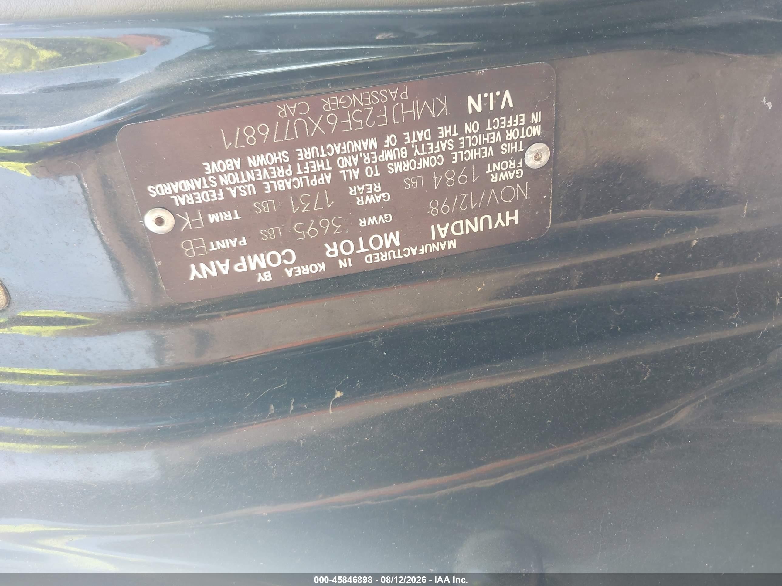 1999 Hyundai Elantra Gl Black vin: KMHJF25F6XU776871