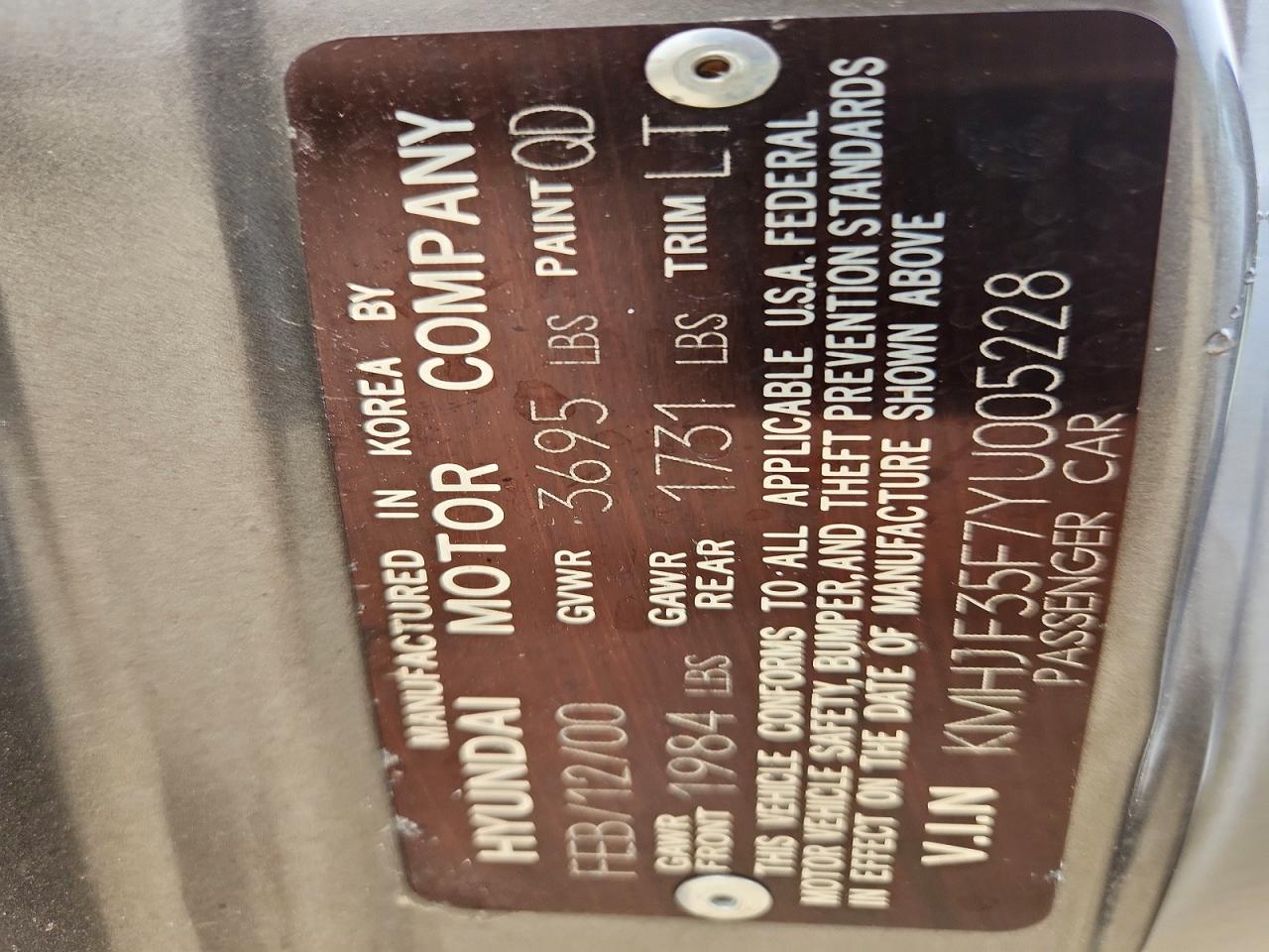 2000 Hyundai Elantra Gls Silver vin: KMHJF35F7YU005228