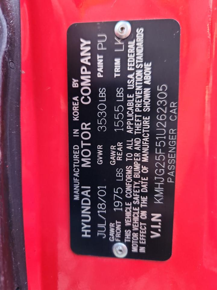 2001 Hyundai Tiburon Red vin: KMHJG25F51U262305