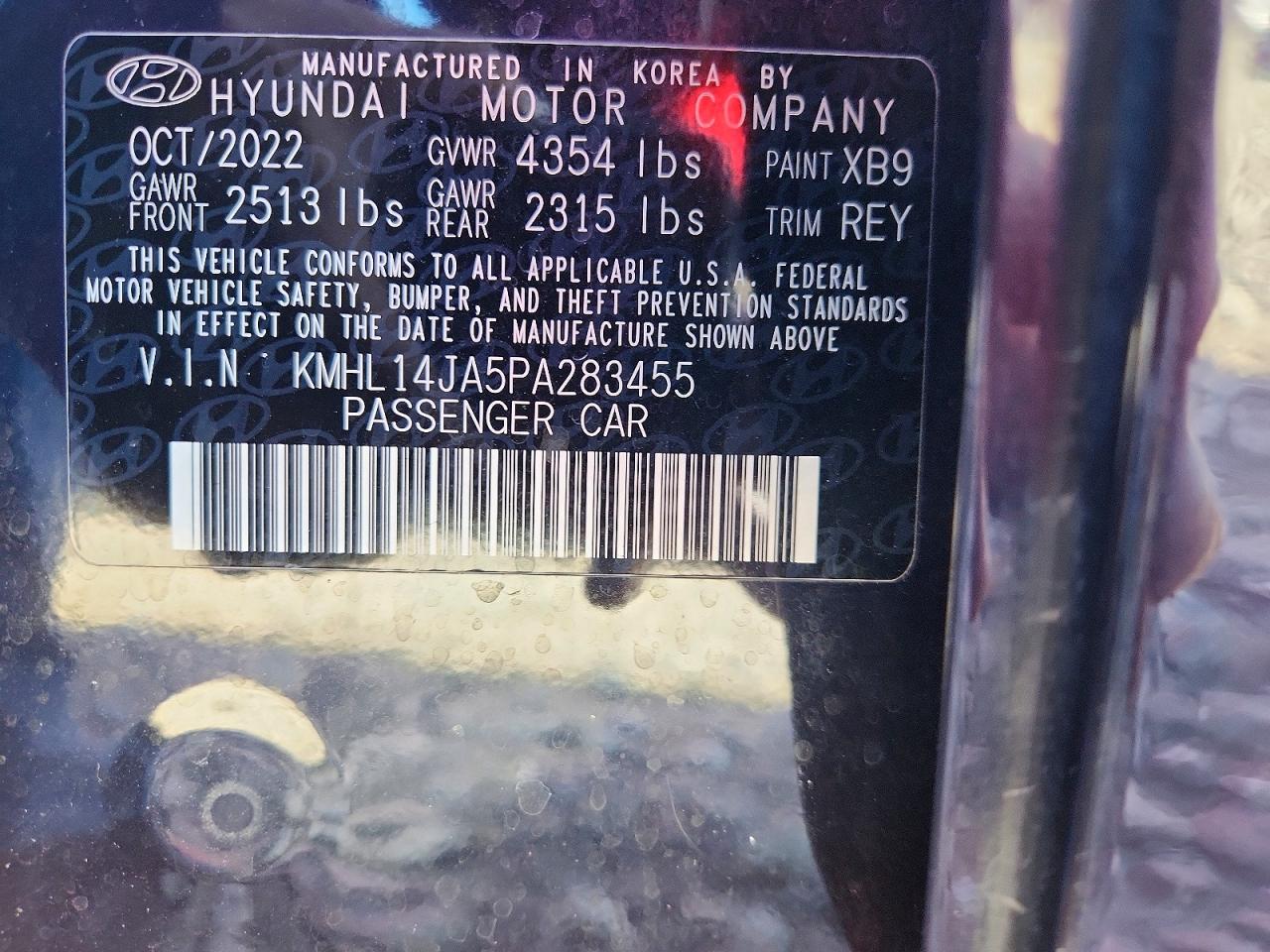 2023 Hyundai Sonata Sel Black vin: KMHL14JA5PA283455