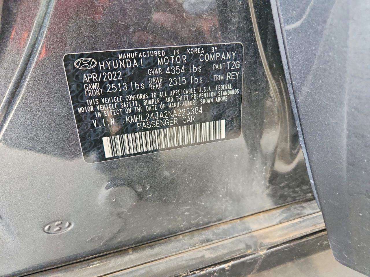 2022 Hyundai Sonata Se Charcoal vin: KMHL24JA2NA223384