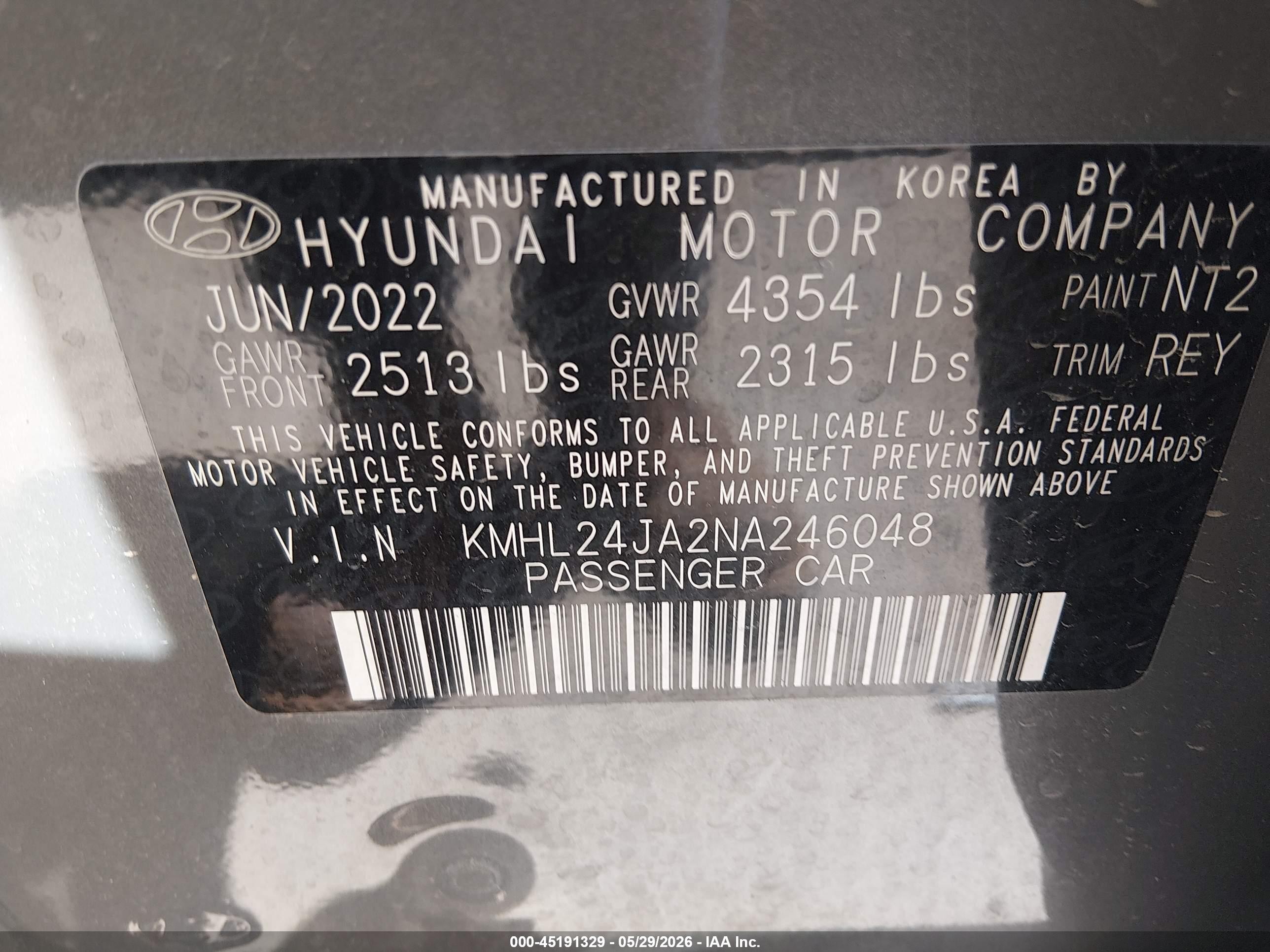 2022 Hyundai Sonata Se Gray vin: KMHL24JA2NA246048