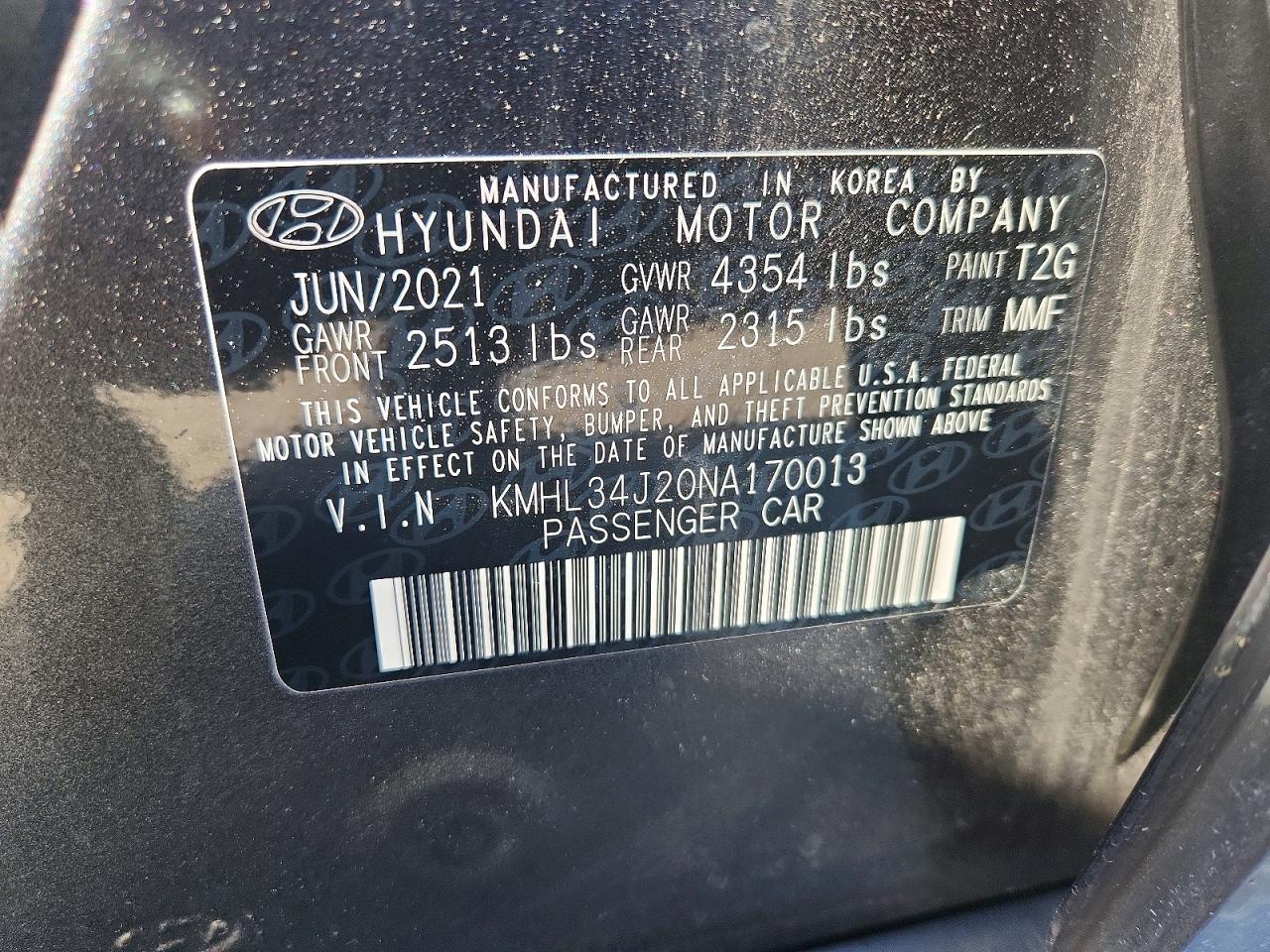 2022 Hyundai Sonata Limited Charcoal vin: KMHL34J20NA170013