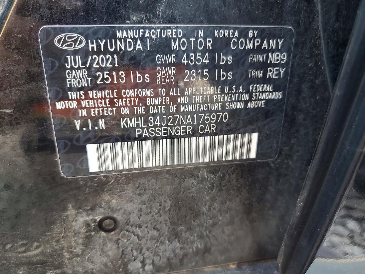 2022 Hyundai Sonata Limited Black vin: KMHL34J27NA175970