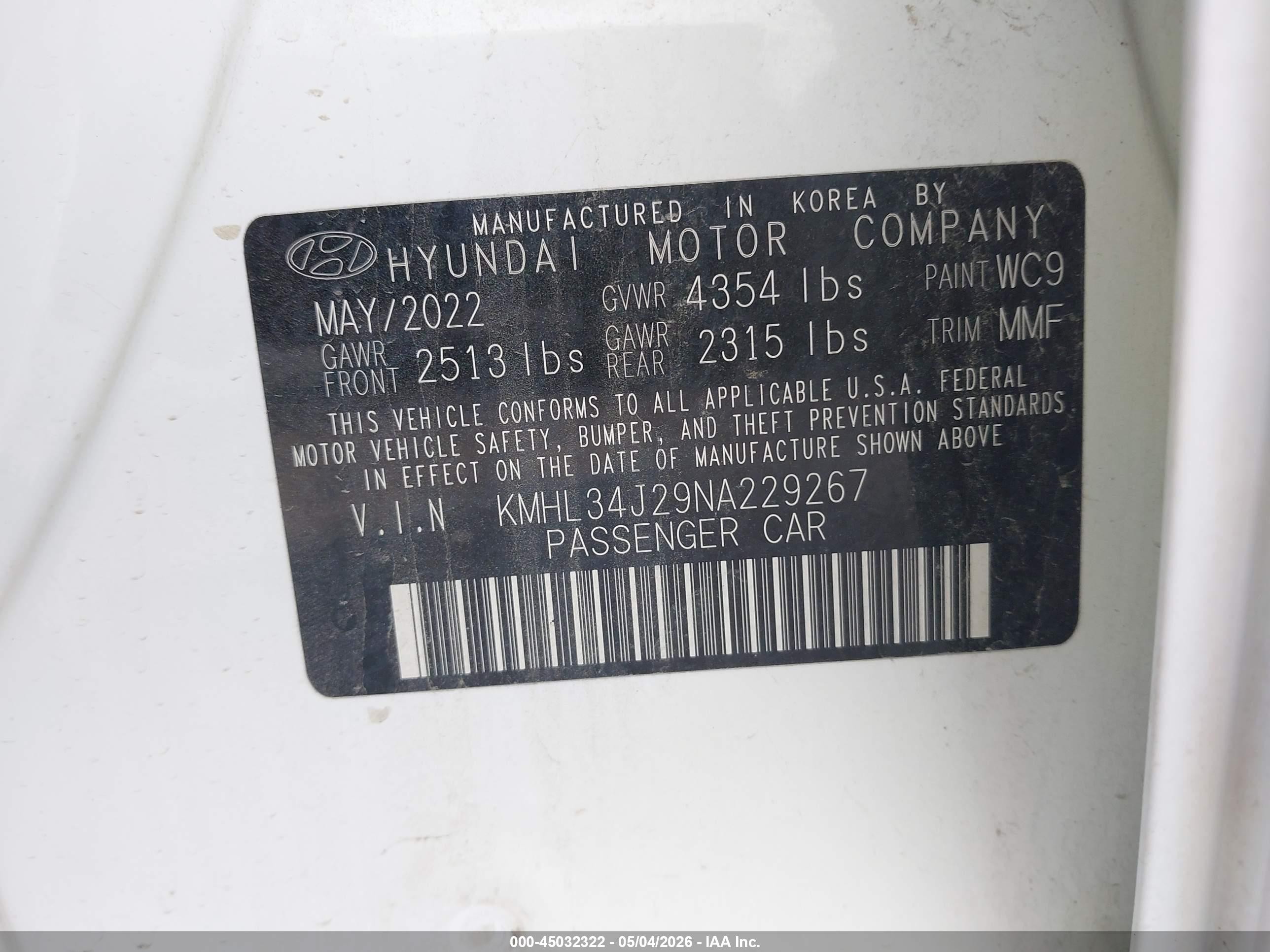 2022 Hyundai Sonata Limited White vin: KMHL34J29NA229267