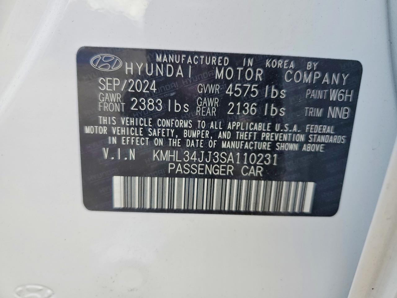 2025 Hyundai Sonata Hybrid Sel White vin: KMHL34JJ3SA110231