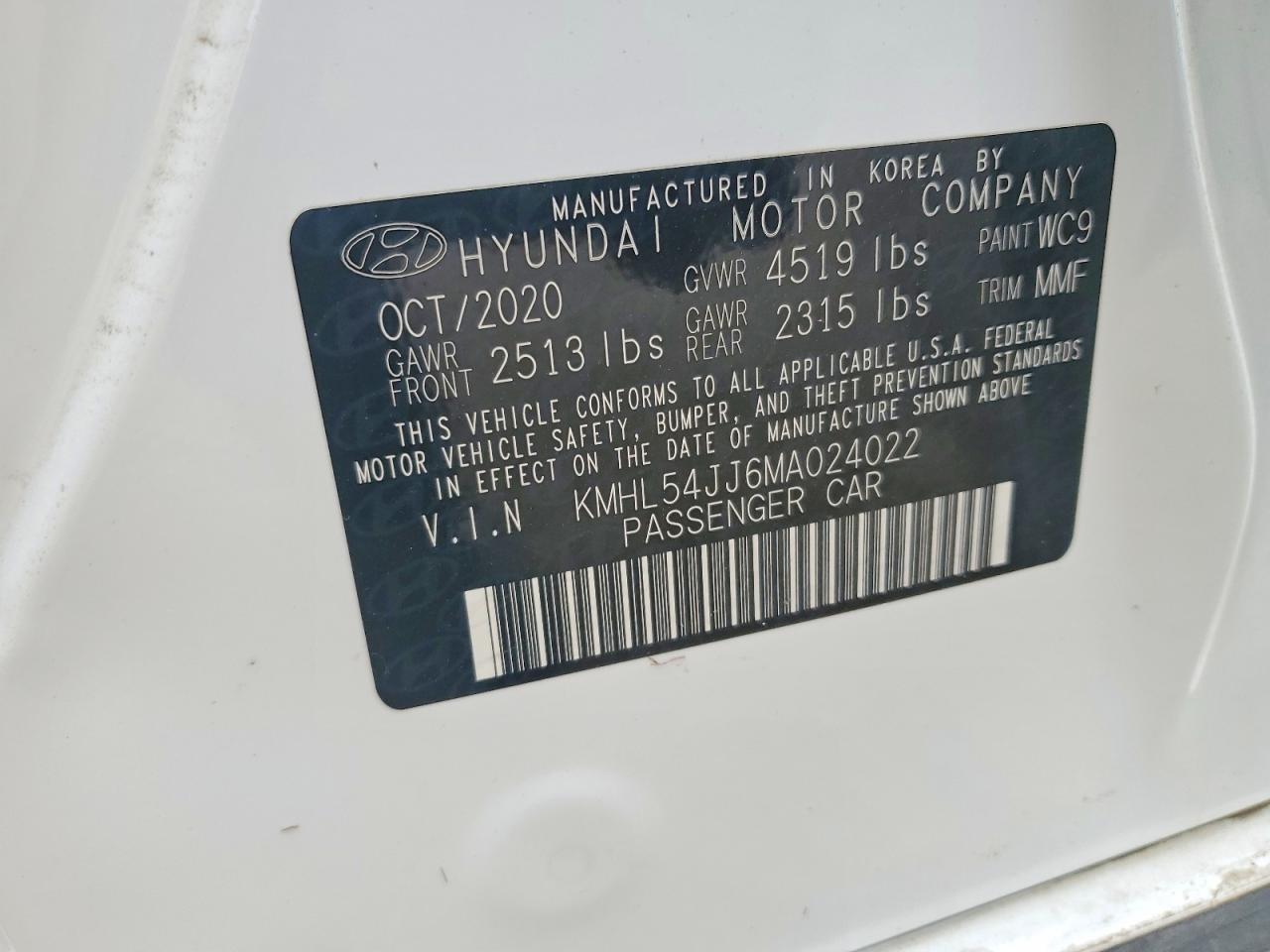2021 Hyundai Sonata Hybrid Limited White vin: KMHL54JJ6MA024022