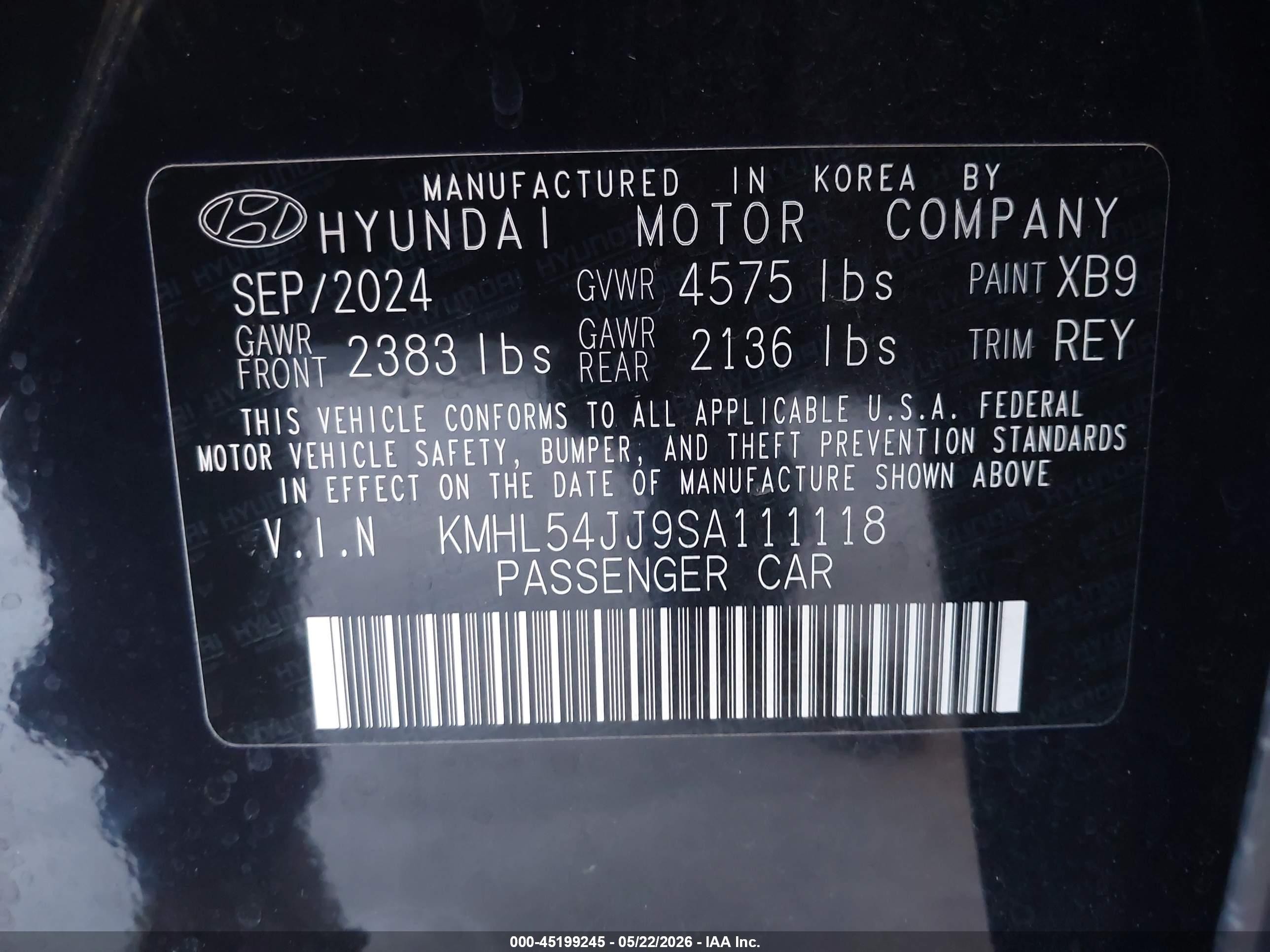 2025 Hyundai Sonata Hybrid Limited Black vin: KMHL54JJ9SA111118