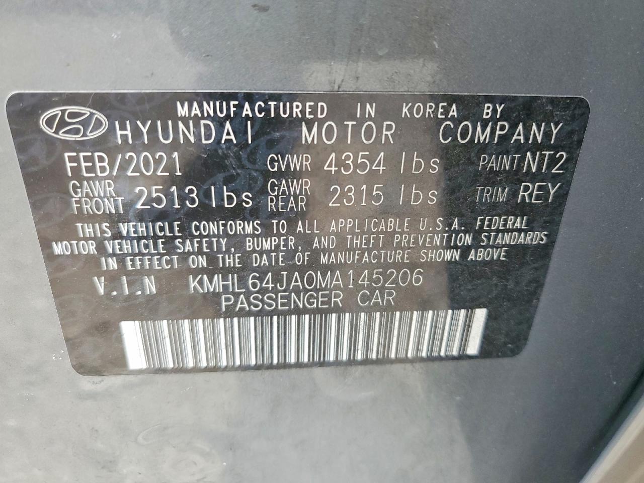 2021 Hyundai Sonata Sel Gray vin: KMHL64JA0MA145206