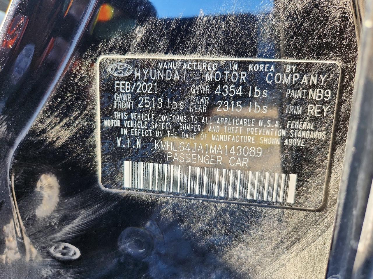 2021 Hyundai Sonata Sel Black vin: KMHL64JA1MA143089
