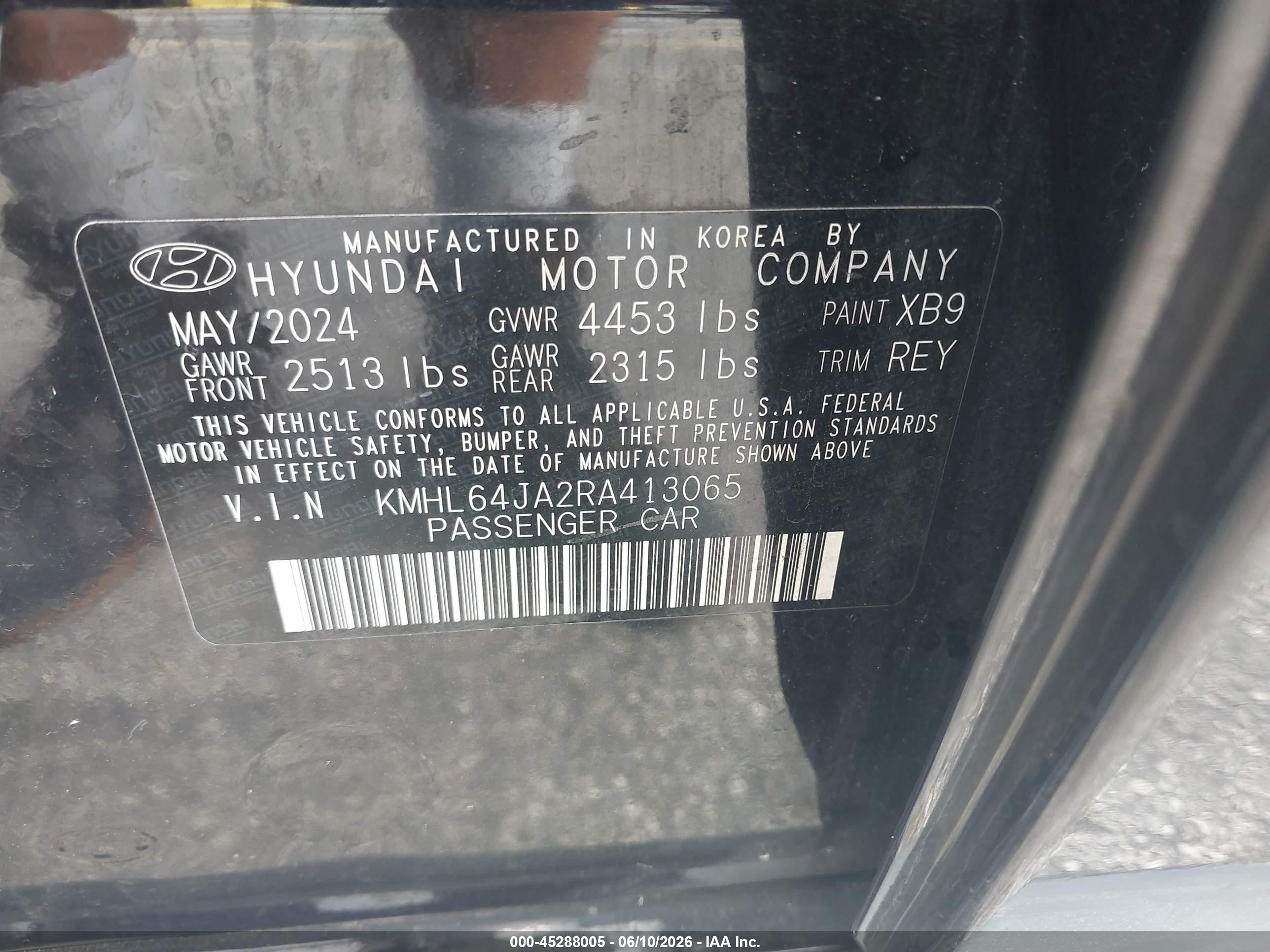 2024 Hyundai Sonata Sel Black vin: KMHL64JA2RA413065