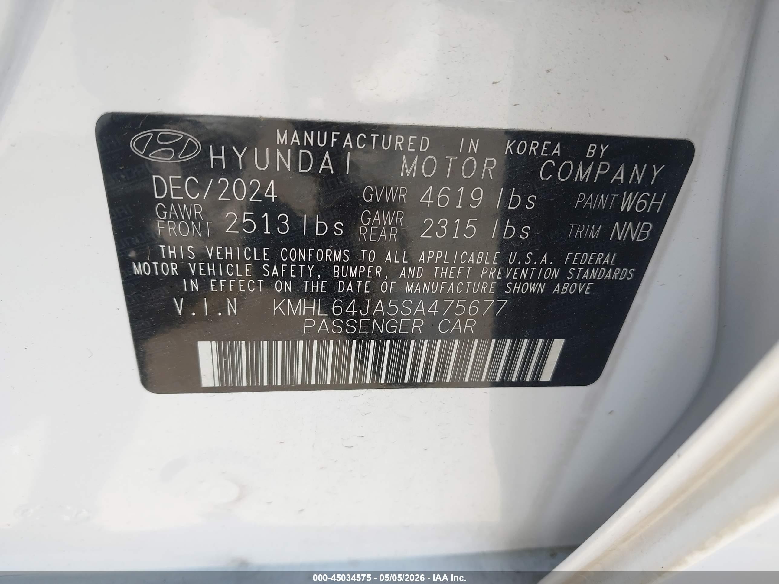 2025 Hyundai Sonata Sel White vin: KMHL64JA5SA475677