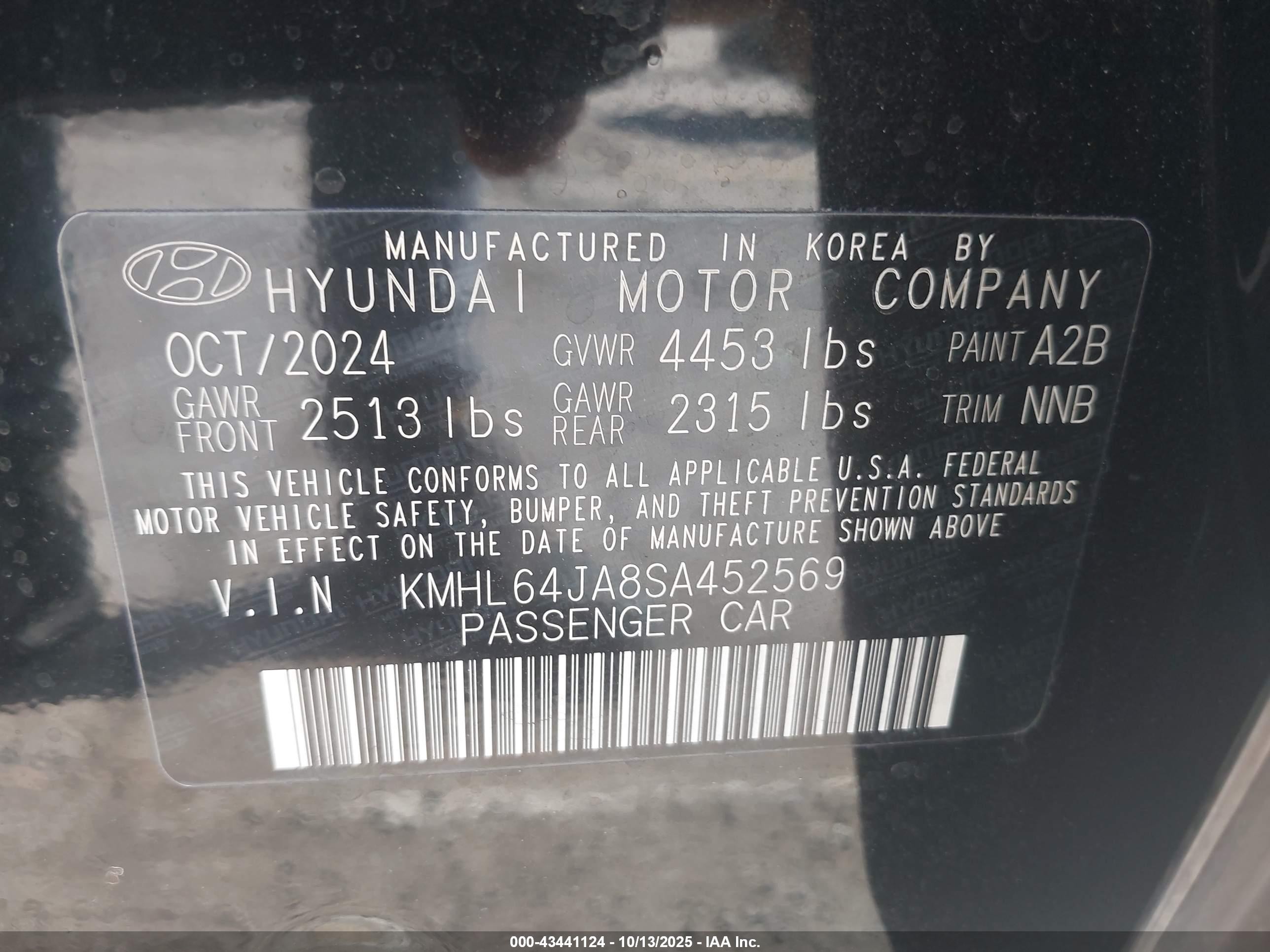 2025 Hyundai Sonata Sel Черный vin: KMHL64JA8SA452569
