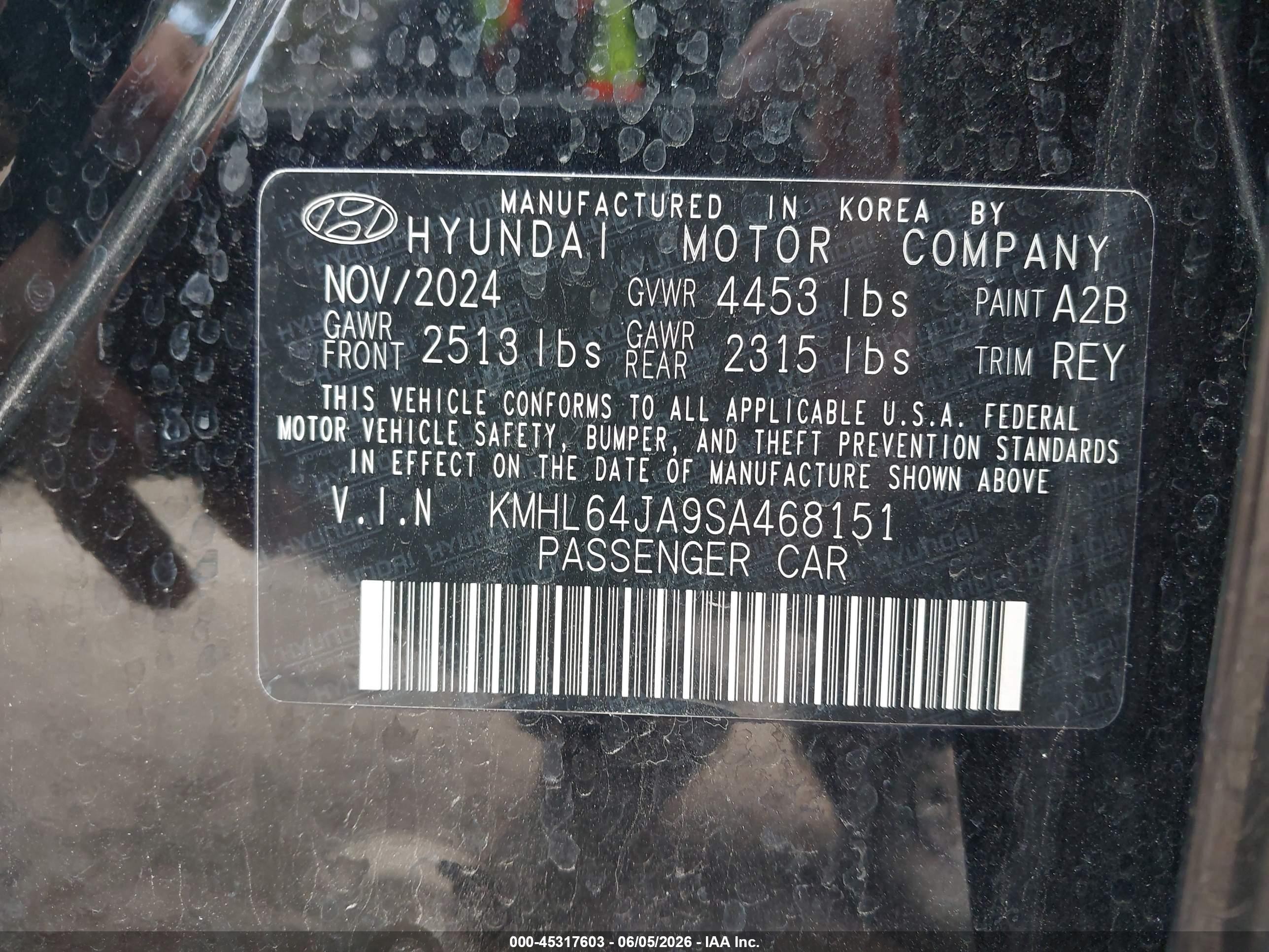 2025 Hyundai Sonata Sel Черный vin: KMHL64JA9SA468151