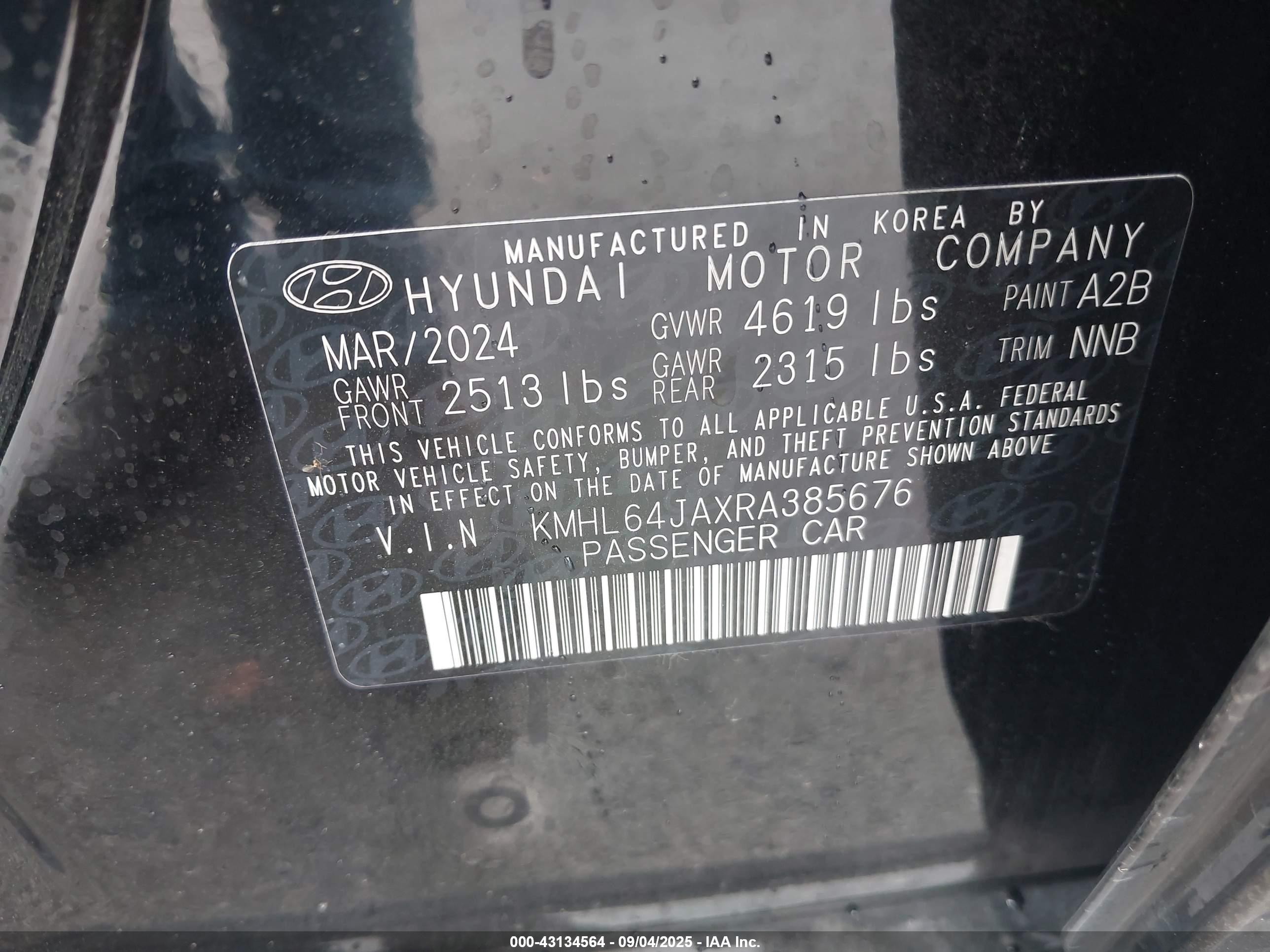 2024 Hyundai Sonata Sel Черный vin: KMHL64JAXRA385676
