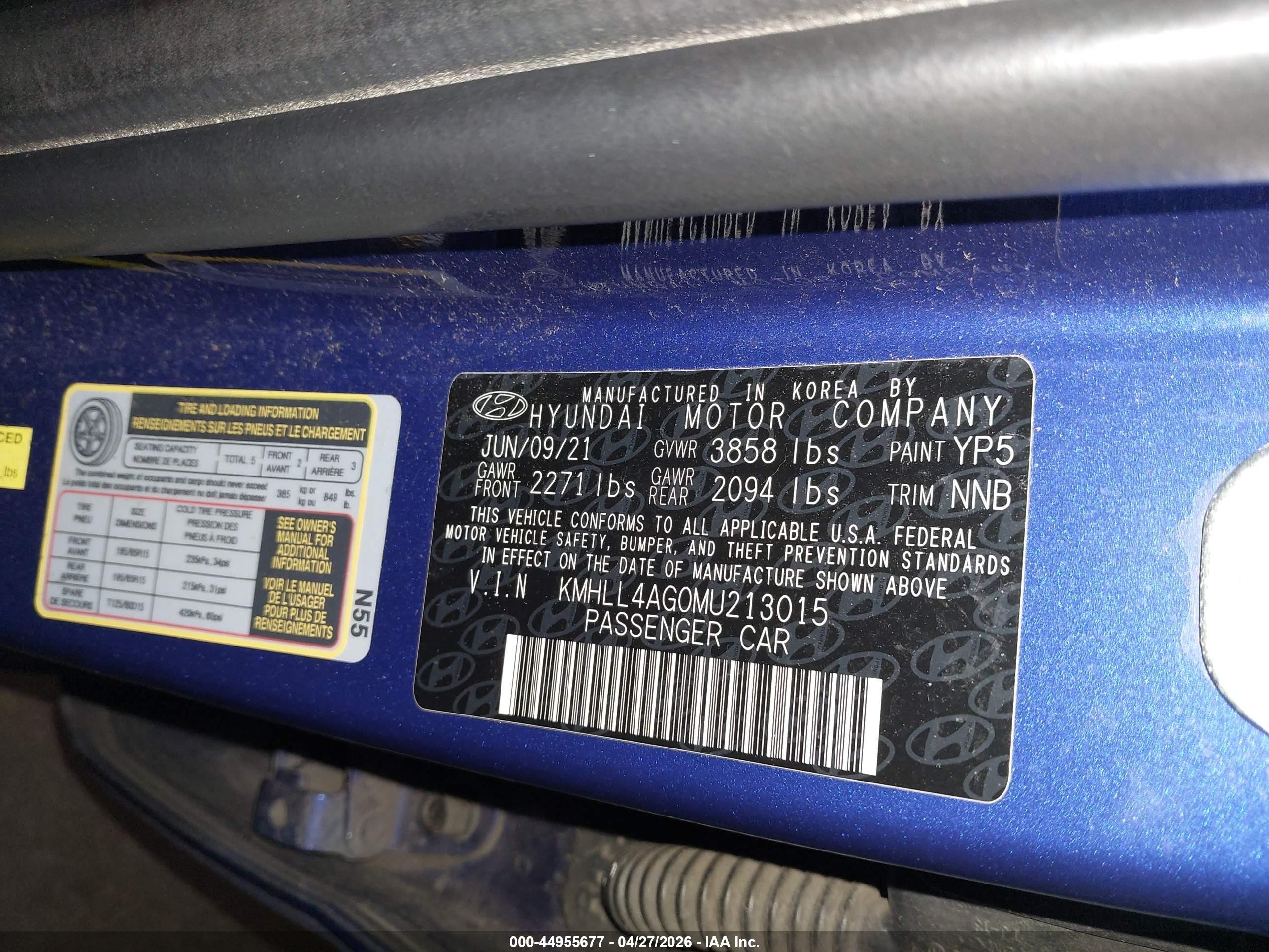 2021 Hyundai Elantra Se Blue vin: KMHLL4AG0MU213015