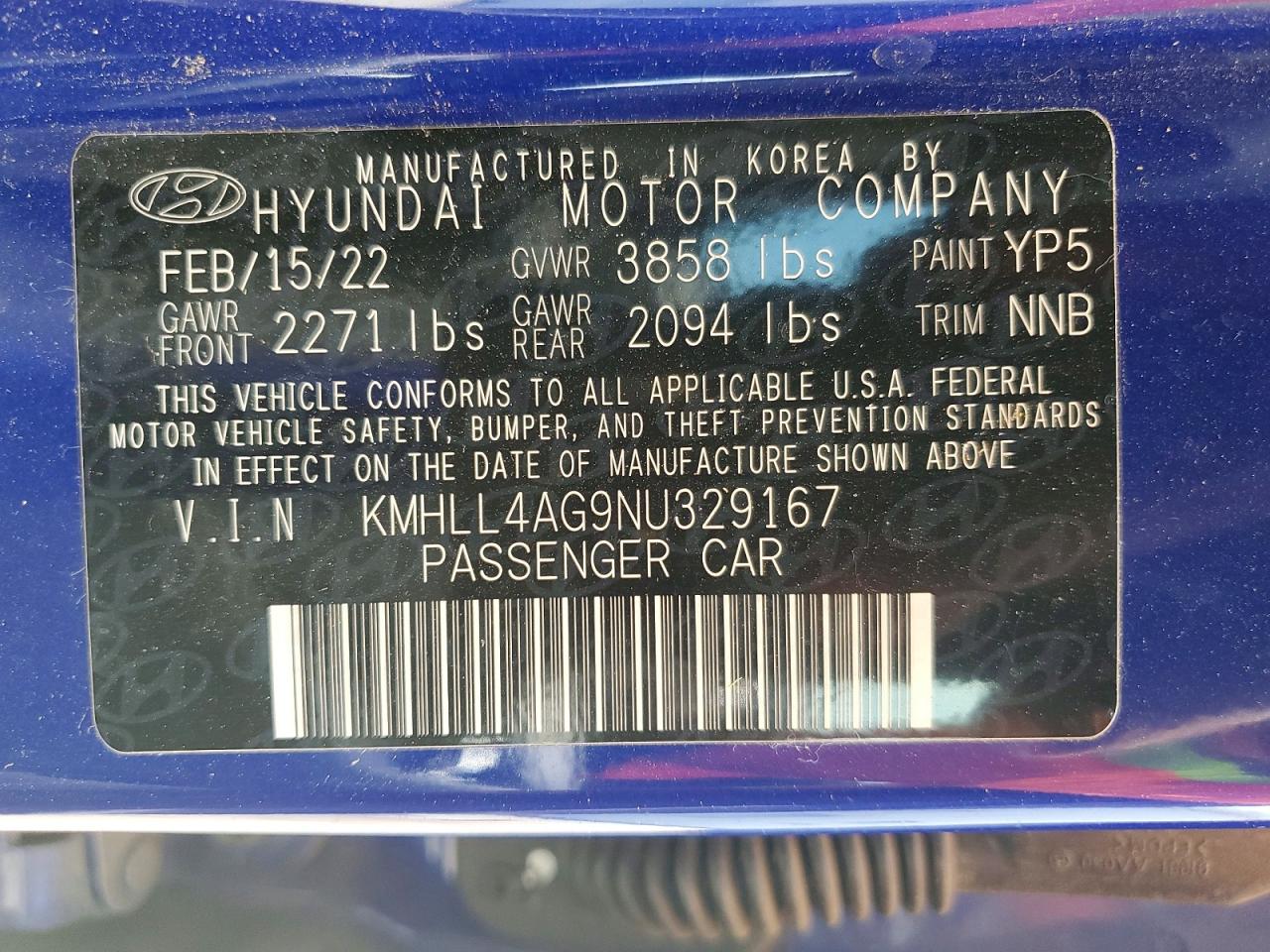 2022 Hyundai Elantra Se Blue vin: KMHLL4AG9NU329167