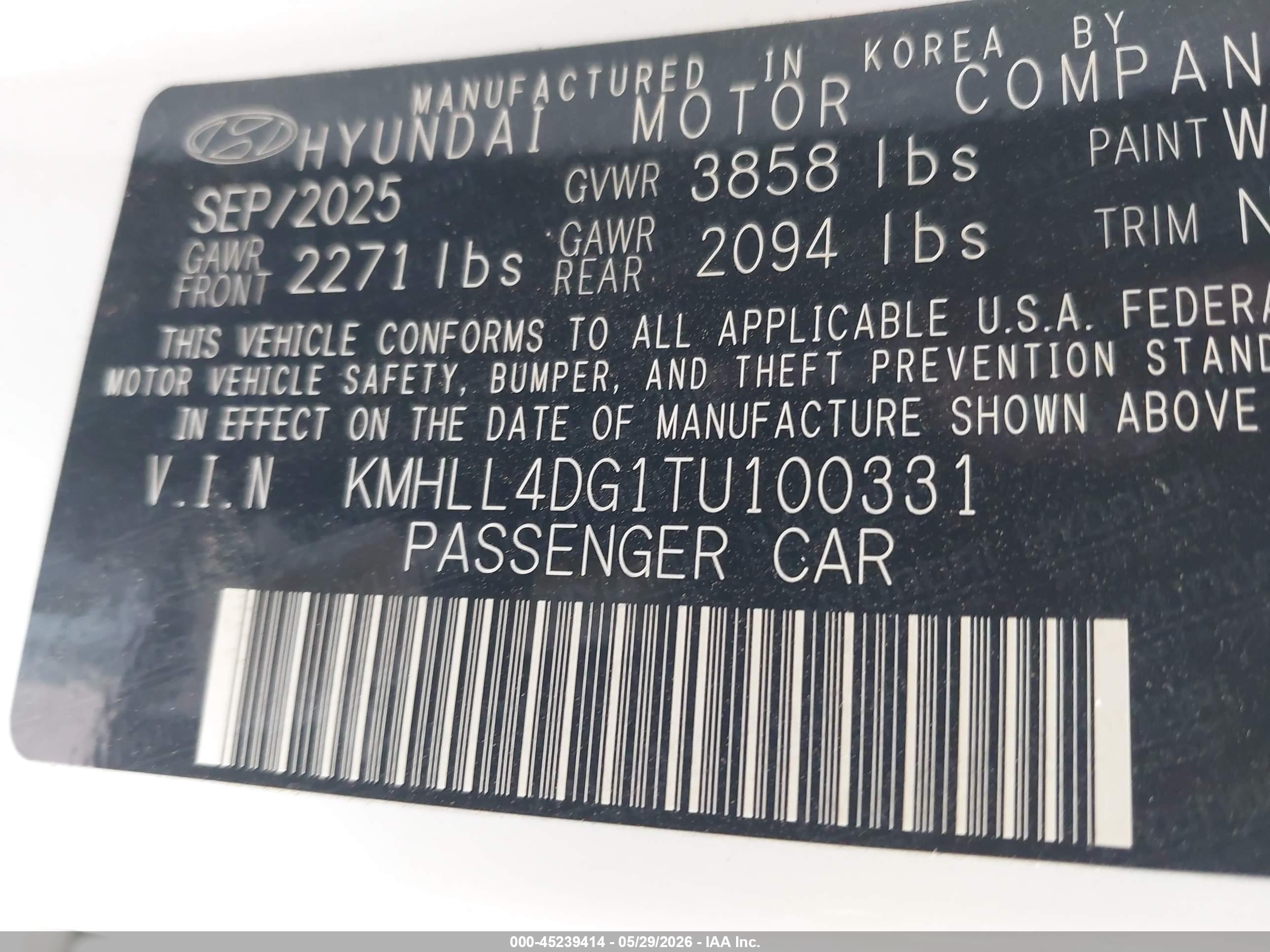 2026 Hyundai Elantra Se White vin: KMHLL4DG1TU100331