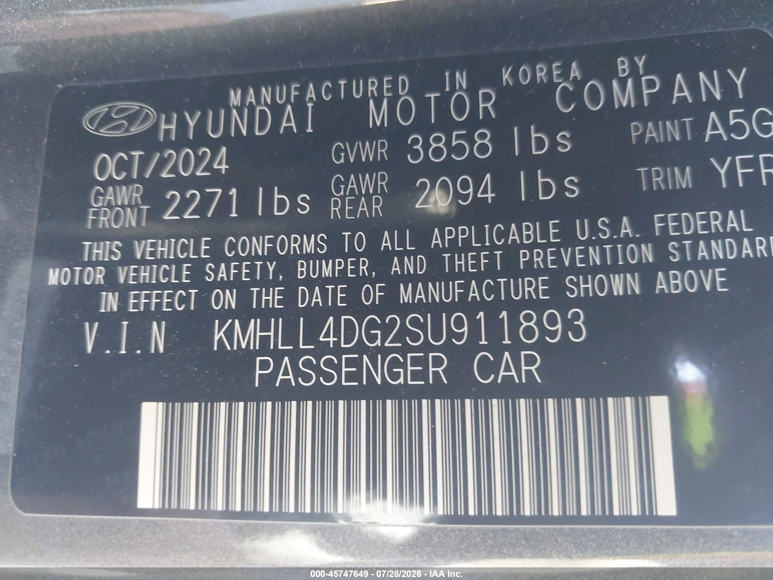 2025 Hyundai Elantra Se Gray vin: KMHLL4DG2SU911893