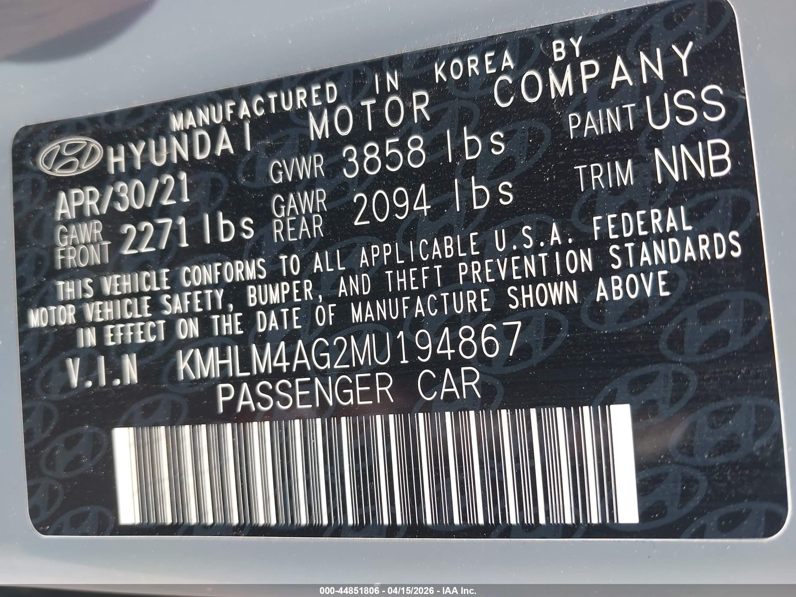 2021 Hyundai Elantra Sel Gray vin: KMHLM4AG2MU194867