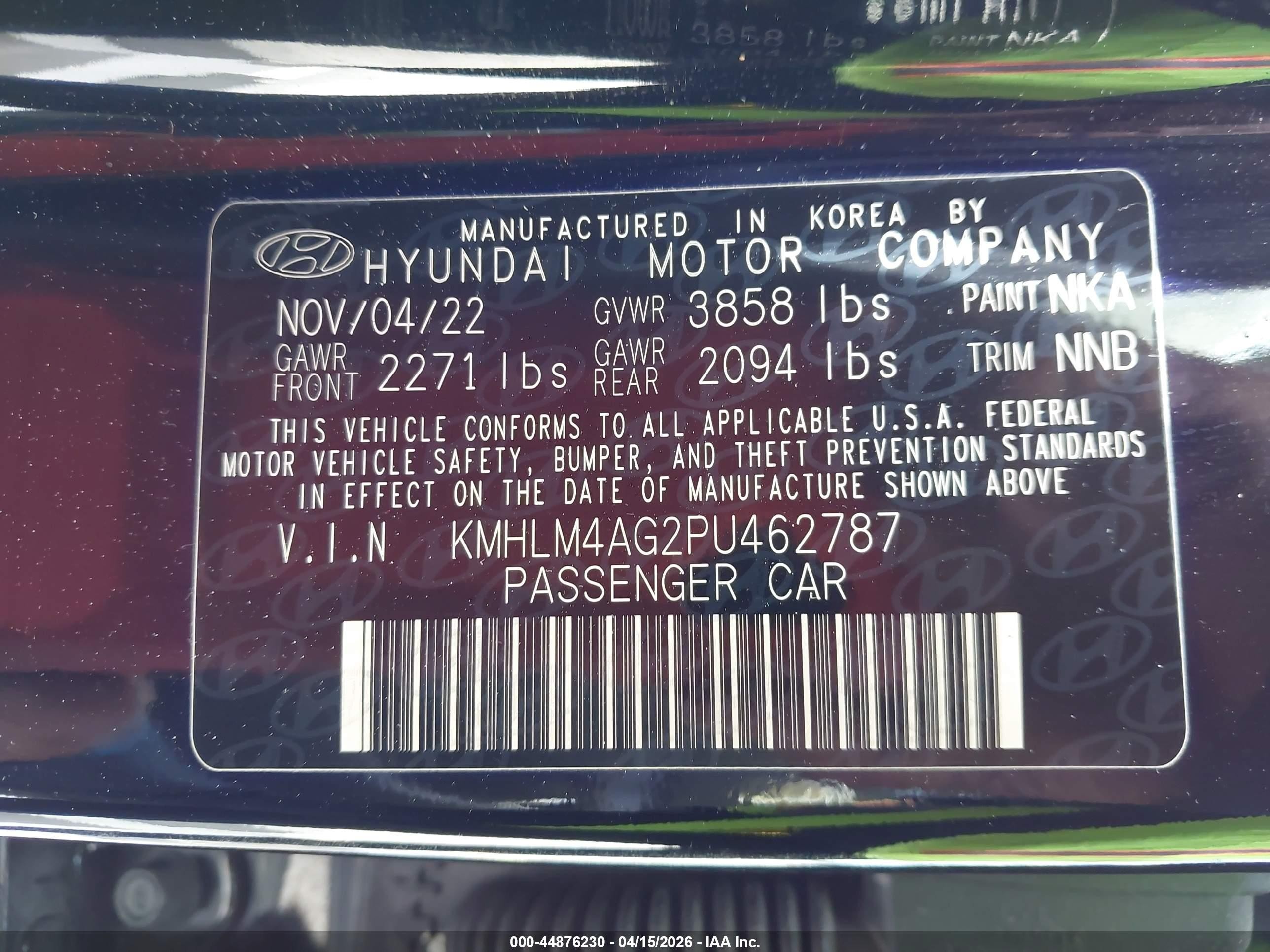 2023 Hyundai Elantra Sel Black vin: KMHLM4AG2PU462787