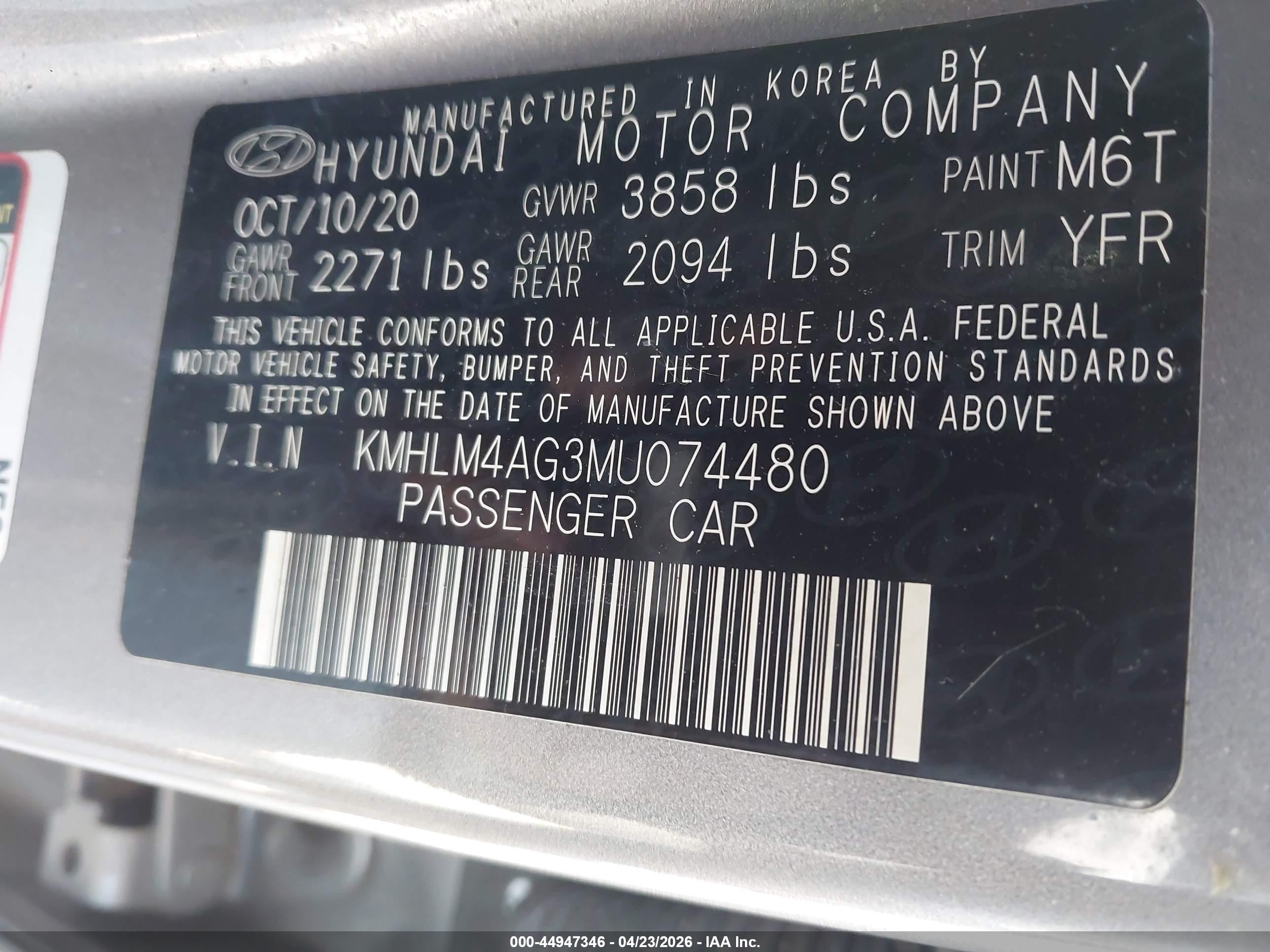 2021 Hyundai Elantra Sel Gray vin: KMHLM4AG3MU074480
