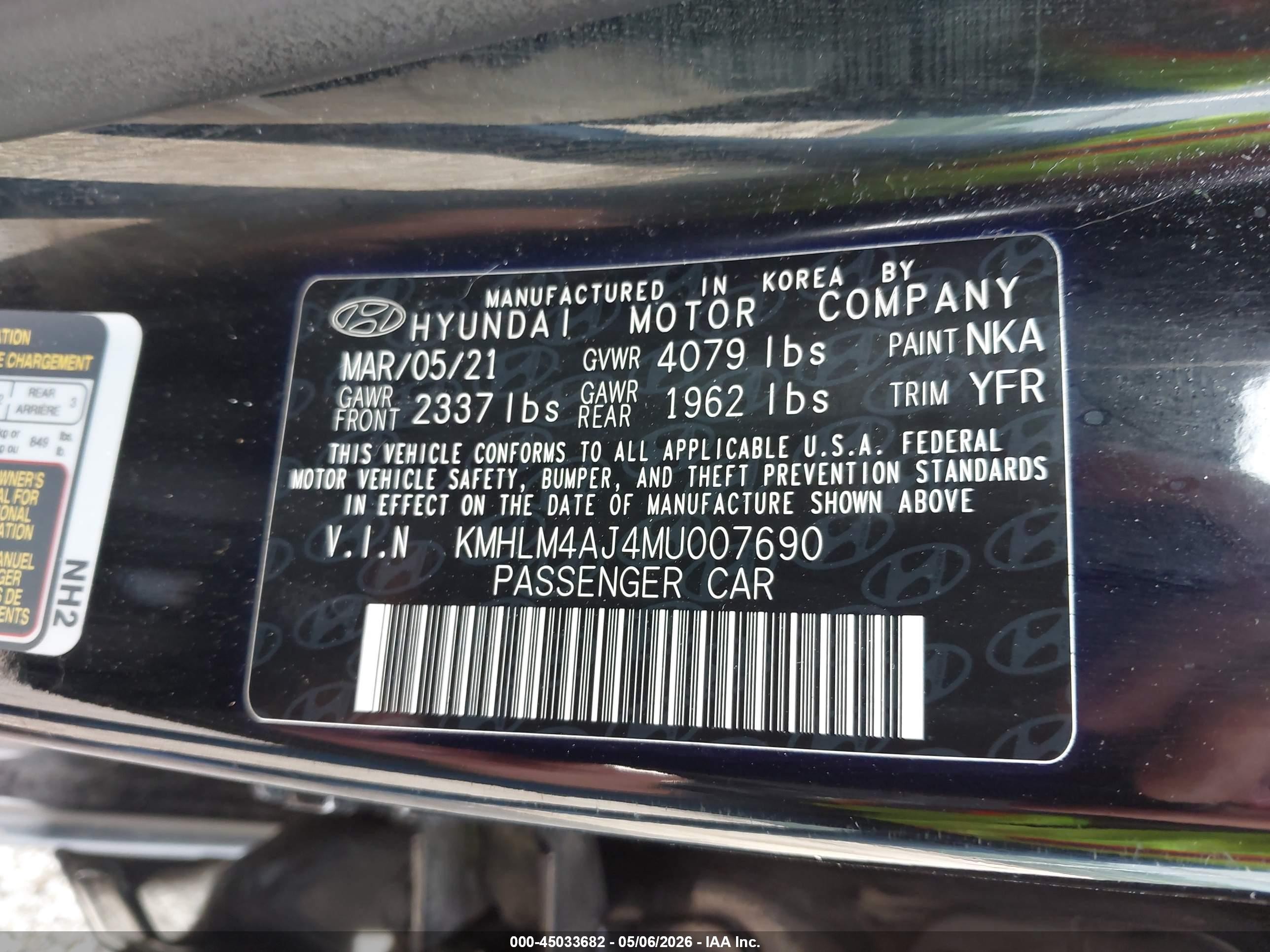 2021 Hyundai Elantra Hybrid Blue Black vin: KMHLM4AJ4MU007690