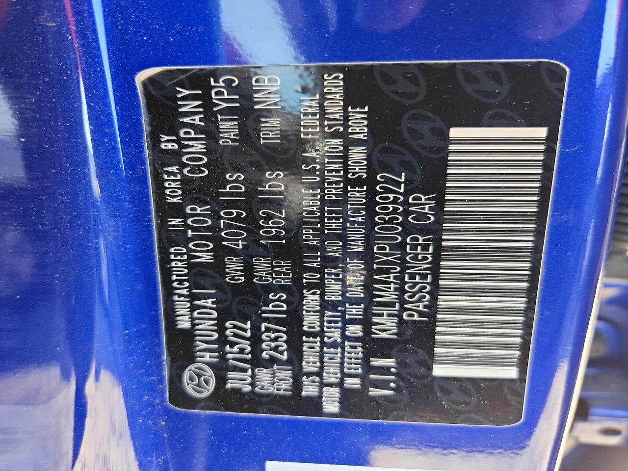 2023 Hyundai Elantra Blue Blue vin: KMHLM4AJXPU039922