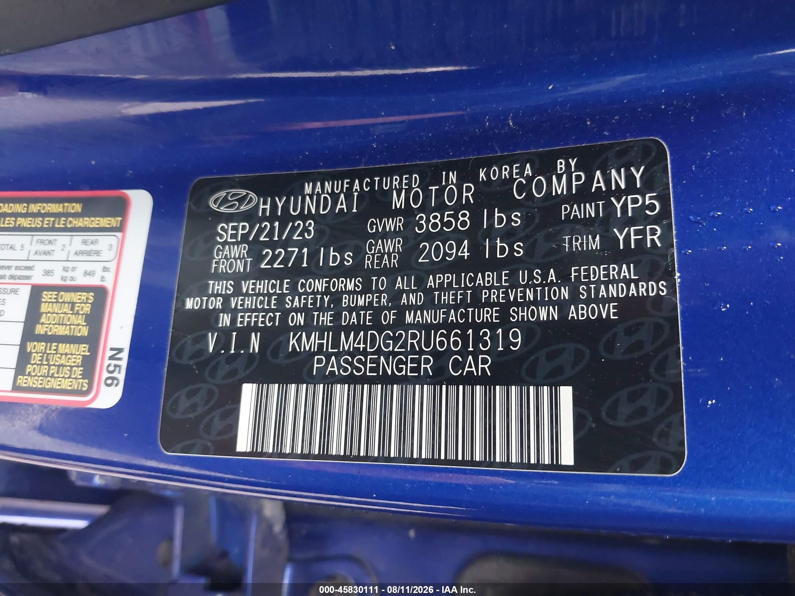 2024 Hyundai Elantra Sel Blue vin: KMHLM4DG2RU661319