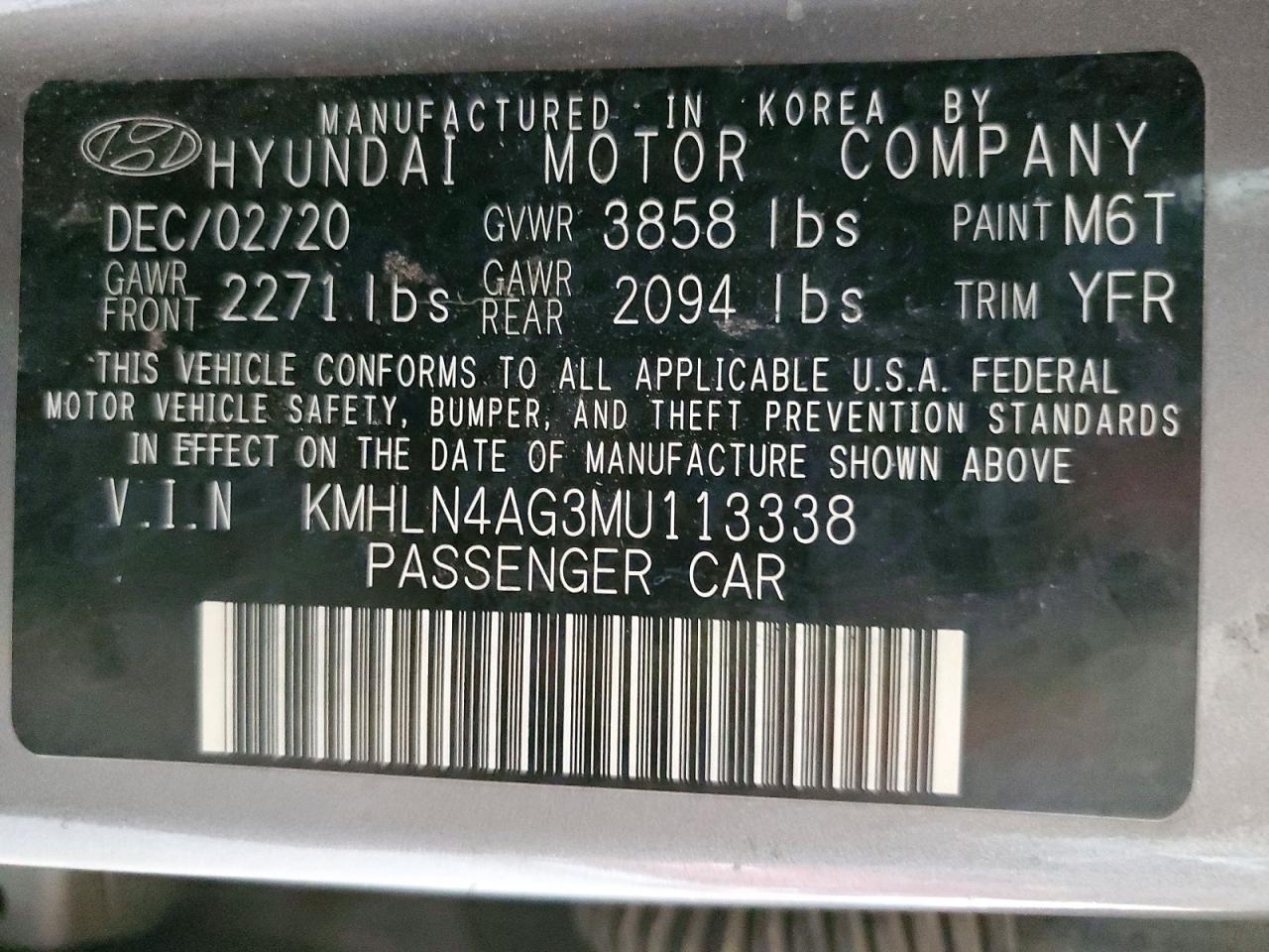 2021 Hyundai Elantra Sel Gray vin: KMHLN4AG3MU113338