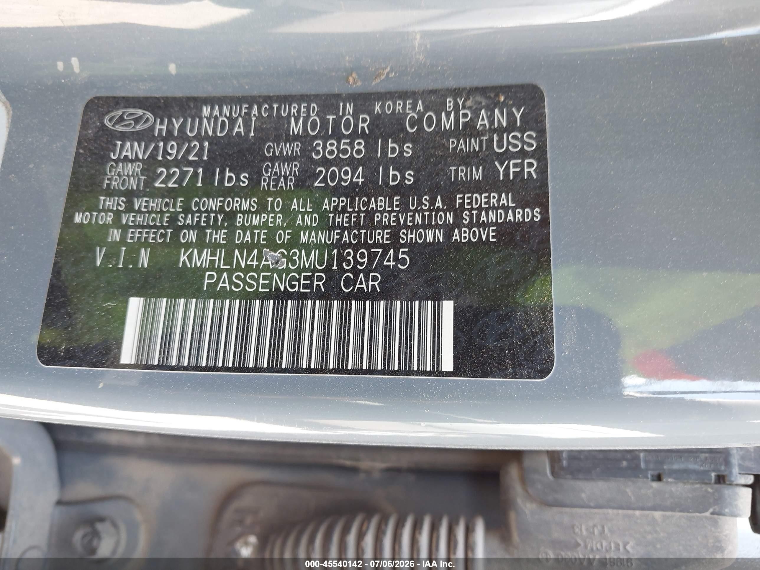 2021 Hyundai Elantra Sel Gray vin: KMHLN4AG3MU139745
