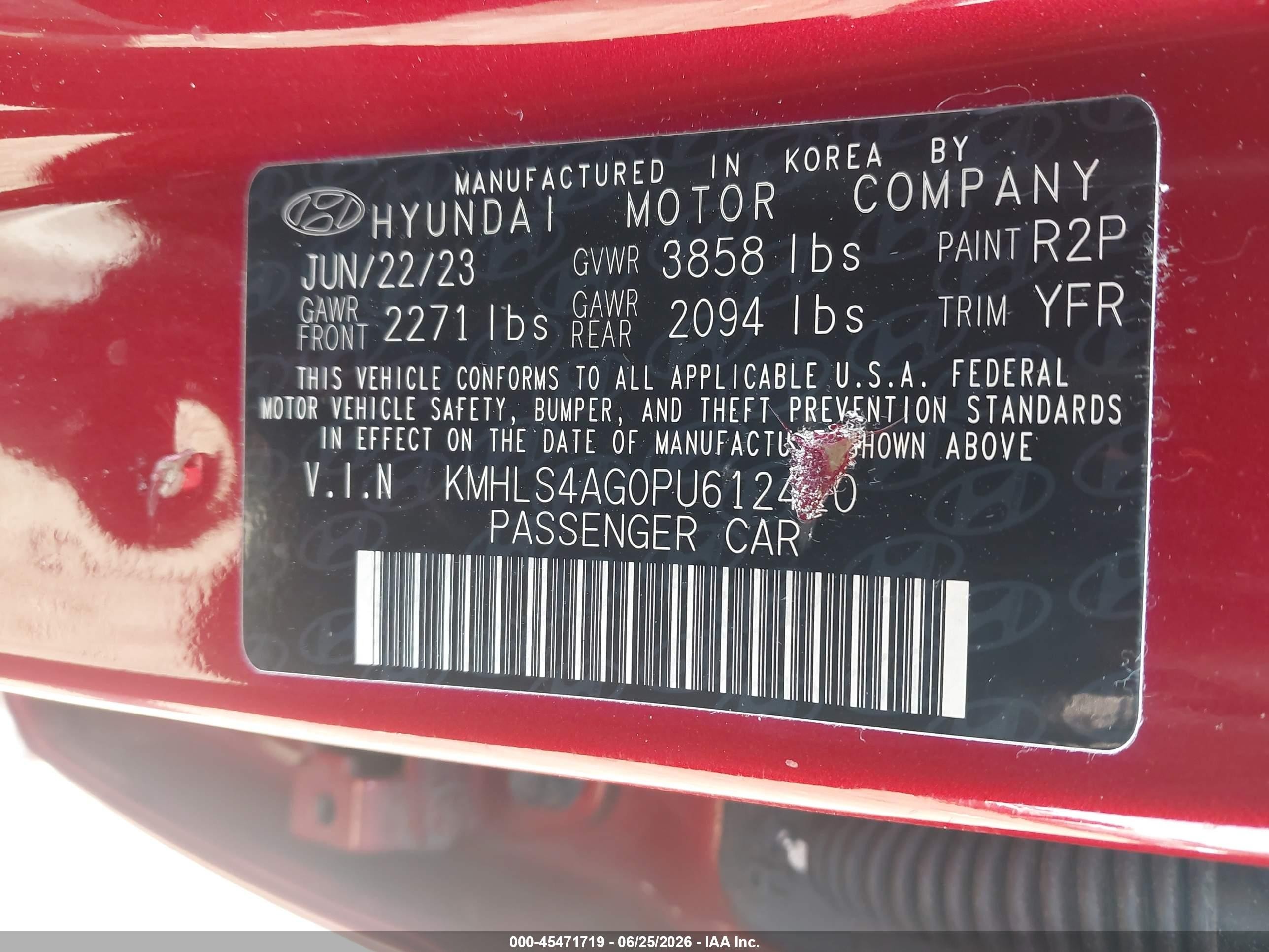 2023 Hyundai Elantra Sel Red vin: KMHLS4AG0PU612420