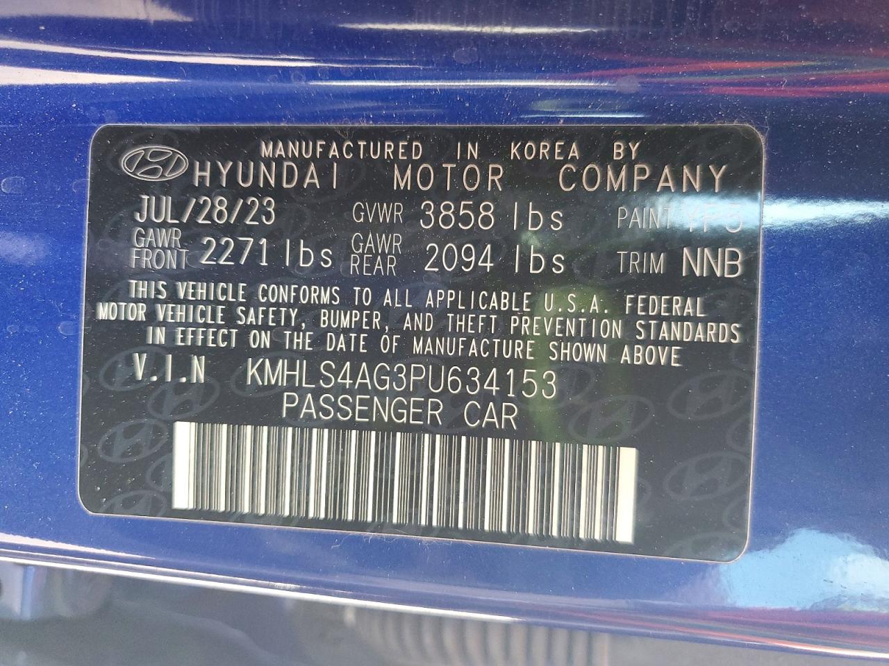2023 Hyundai Elantra Sel Blue vin: KMHLS4AG3PU634153