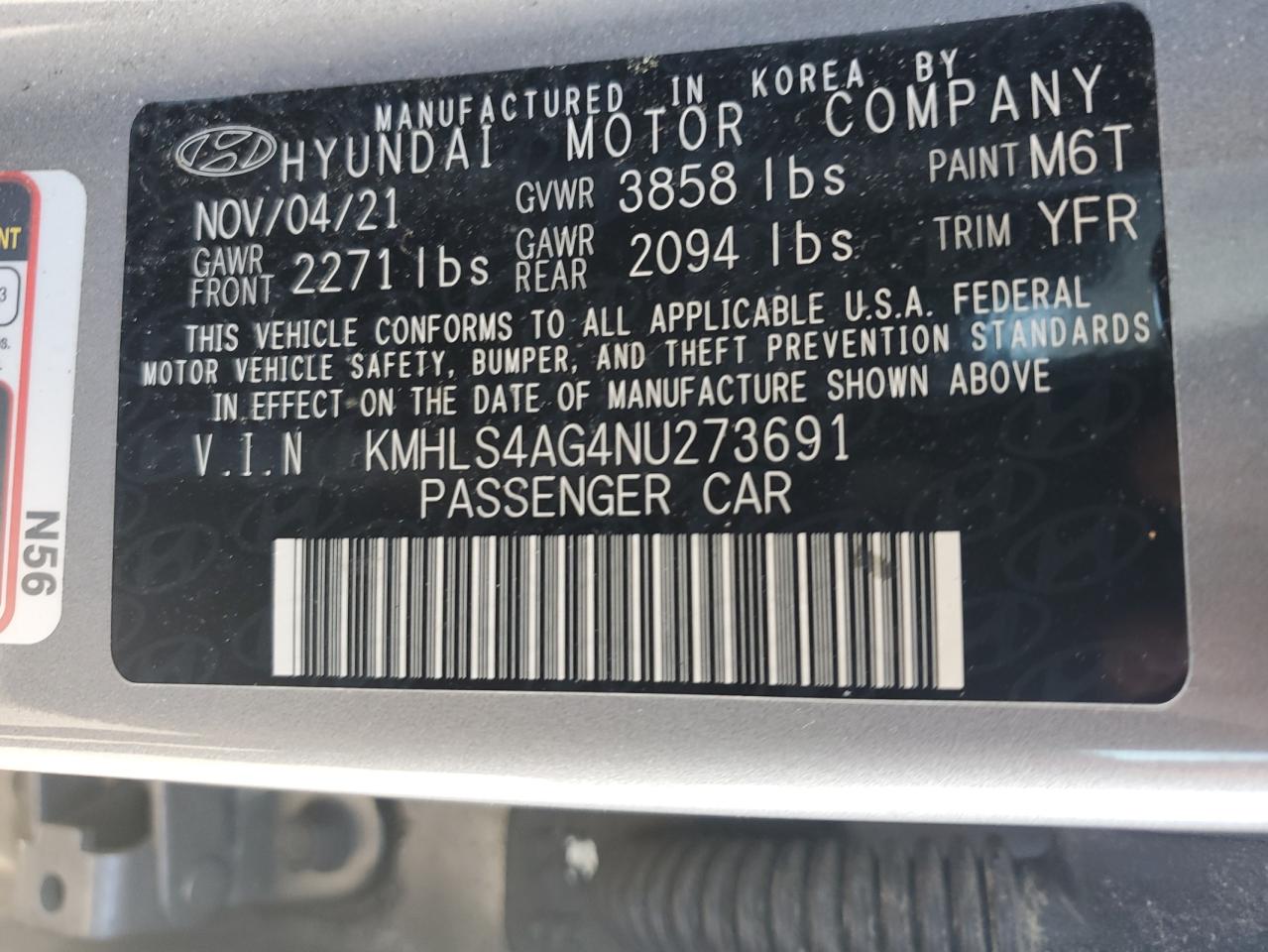 2022 Hyundai Elantra Sel Серый vin: KMHLS4AG4NU273691