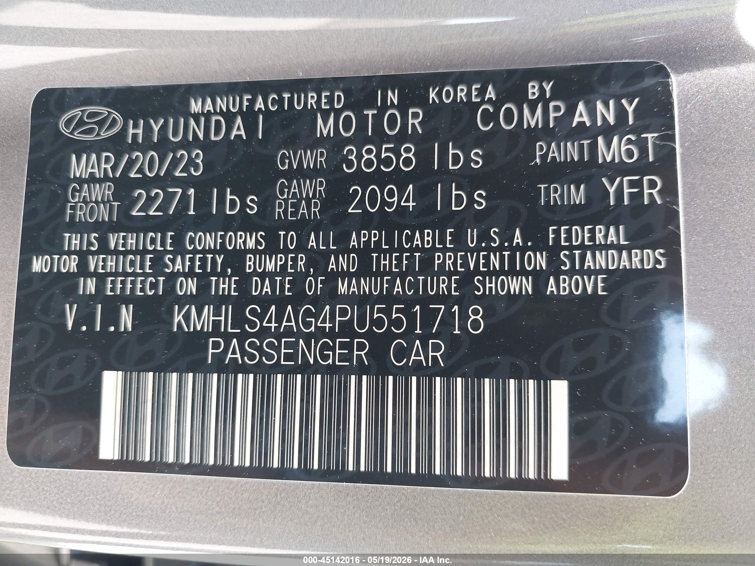 2023 Hyundai Elantra Sel Gray vin: KMHLS4AG4PU551718