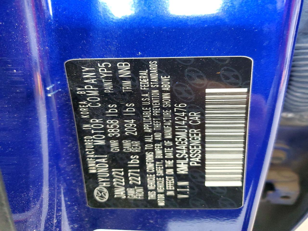 2021 Hyundai Elantra Sel Blue vin: KMHLS4AG5MU142476