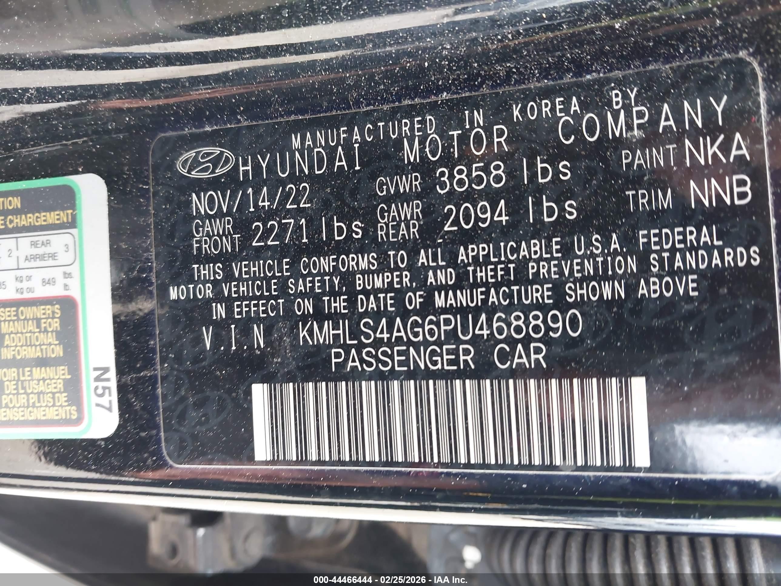 2023 Hyundai Elantra Sel Black vin: KMHLS4AG6PU468890