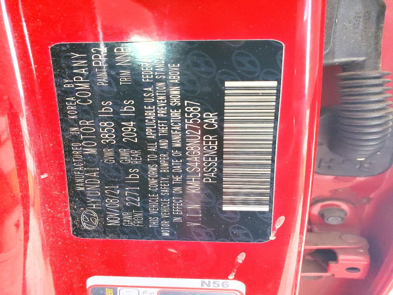 2022 Hyundai Elantra Sel Red vin: KMHLS4AG8NU275587