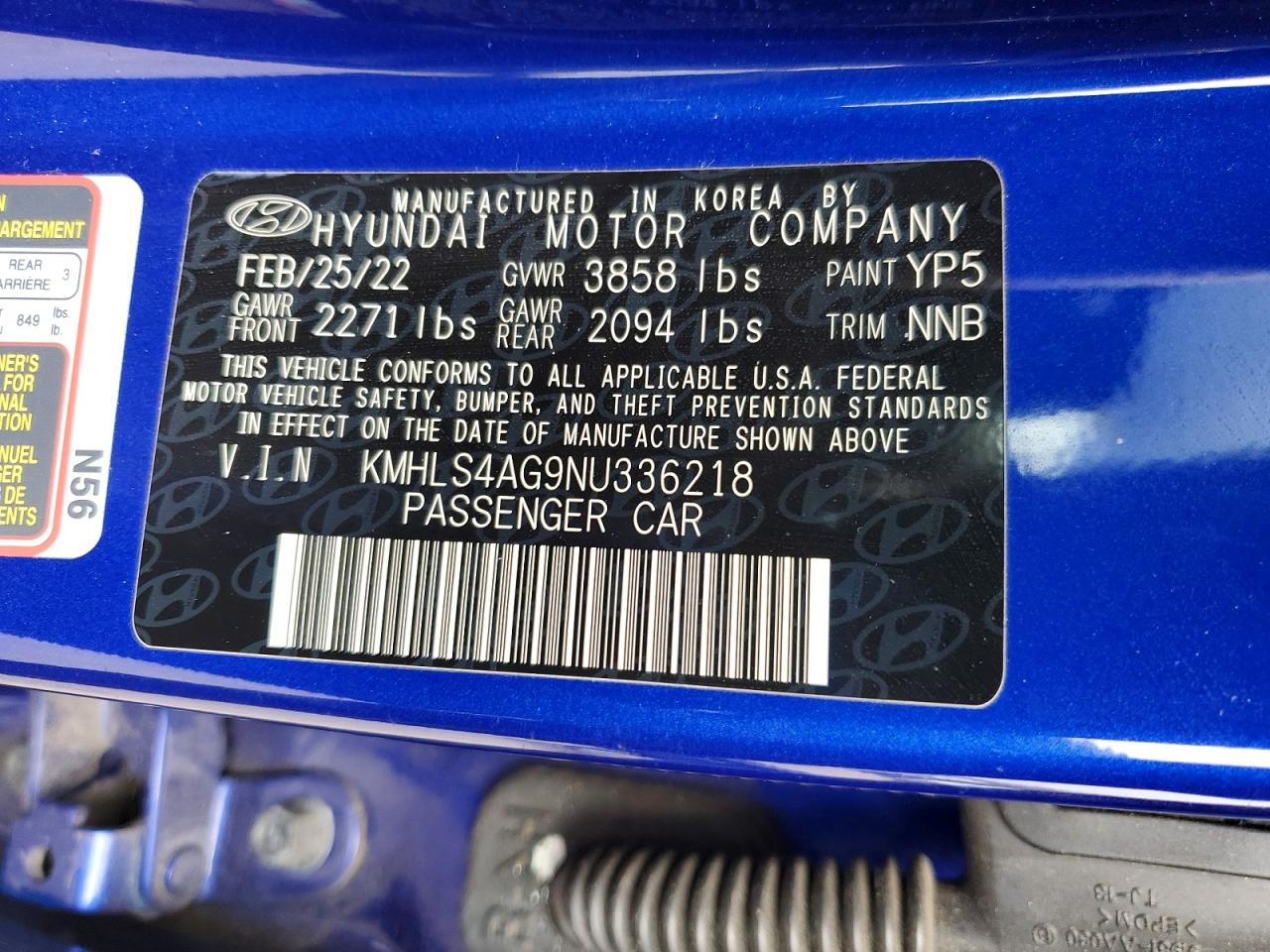 2022 Hyundai Elantra Sel Blue vin: KMHLS4AG9NU336218