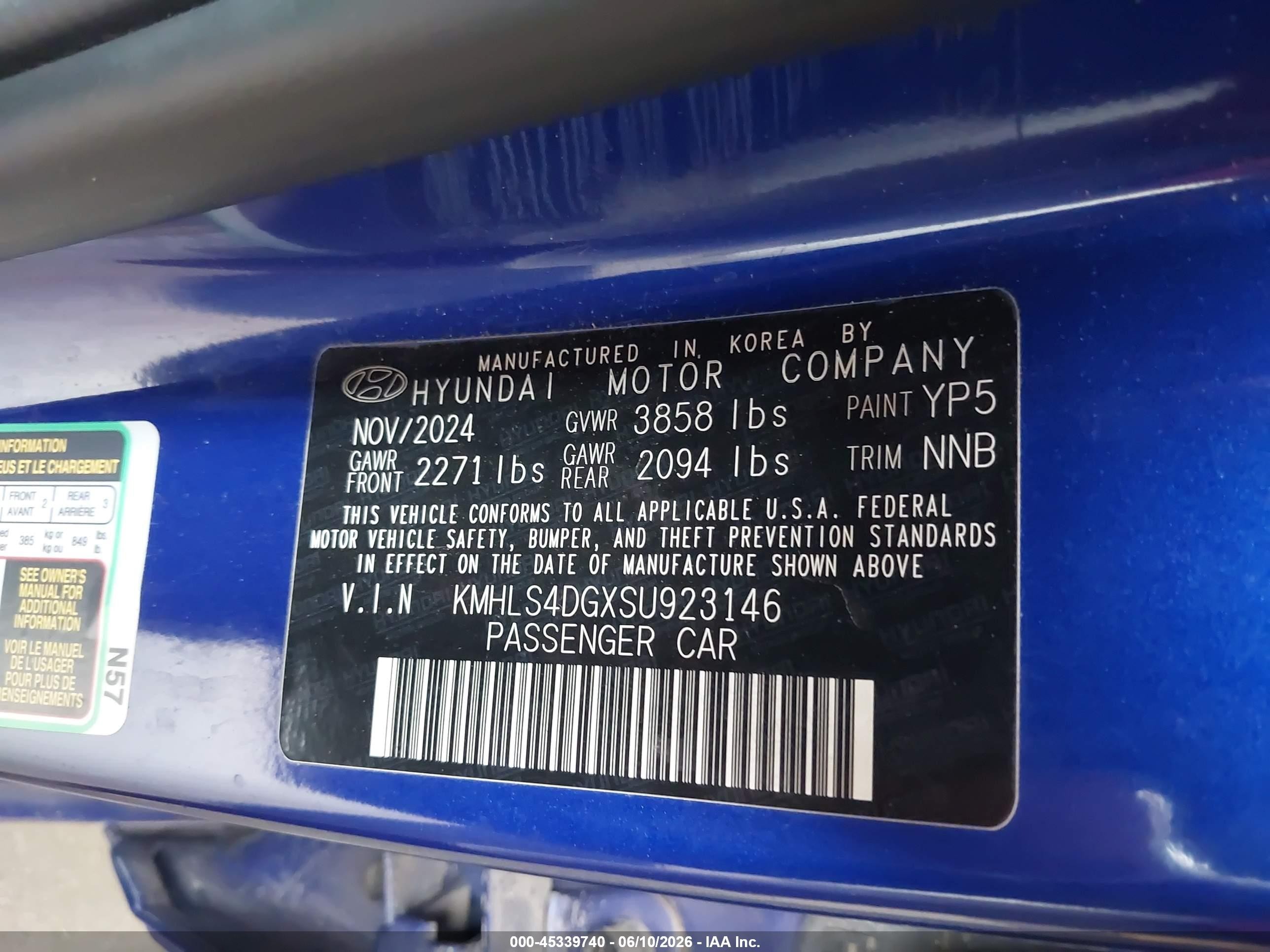 2025 Hyundai Elantra Sel Convenience Blue vin: KMHLS4DGXSU923146