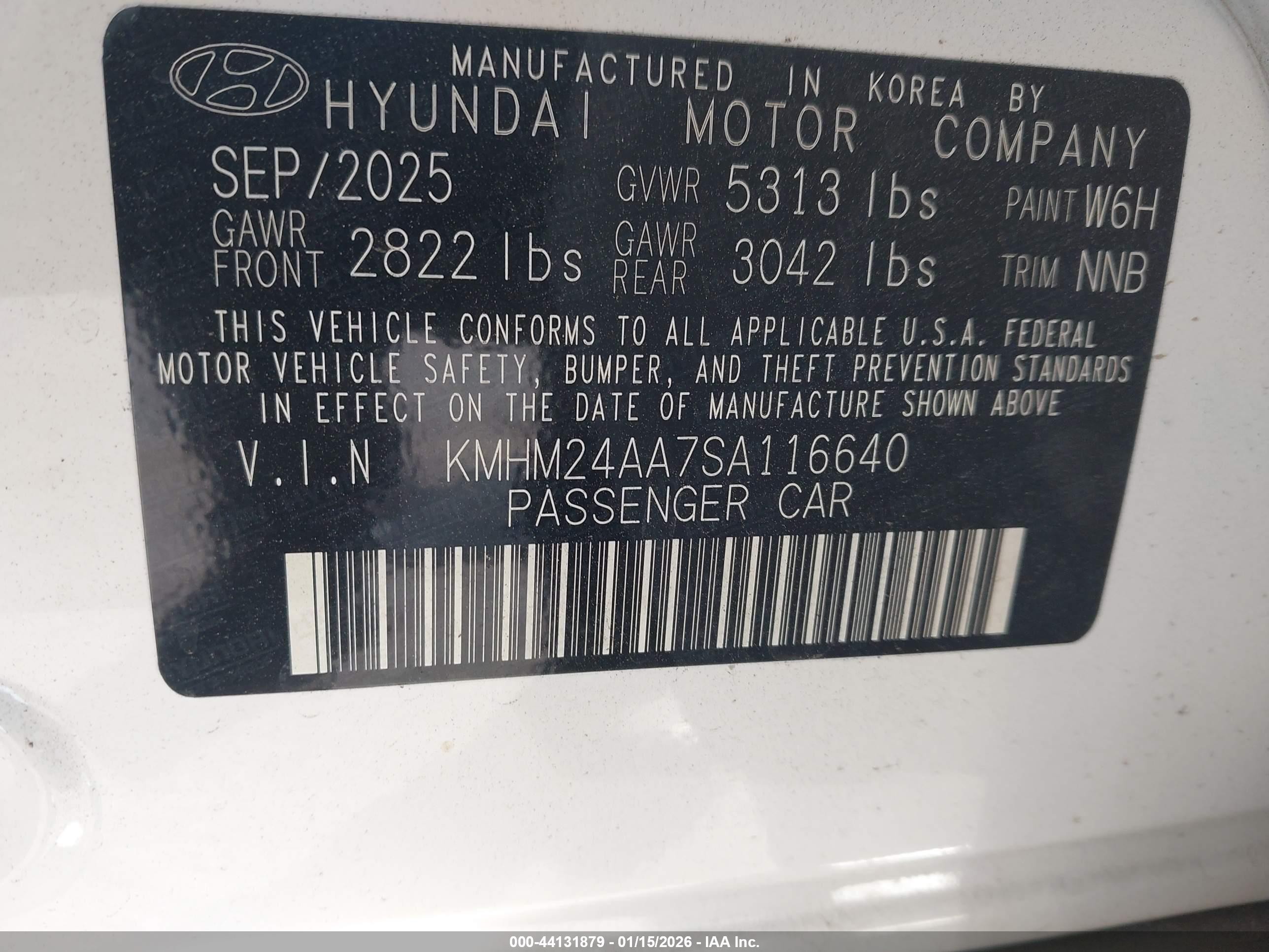 2025 Hyundai Ioniq 6 Se White vin: KMHM24AA7SA116640