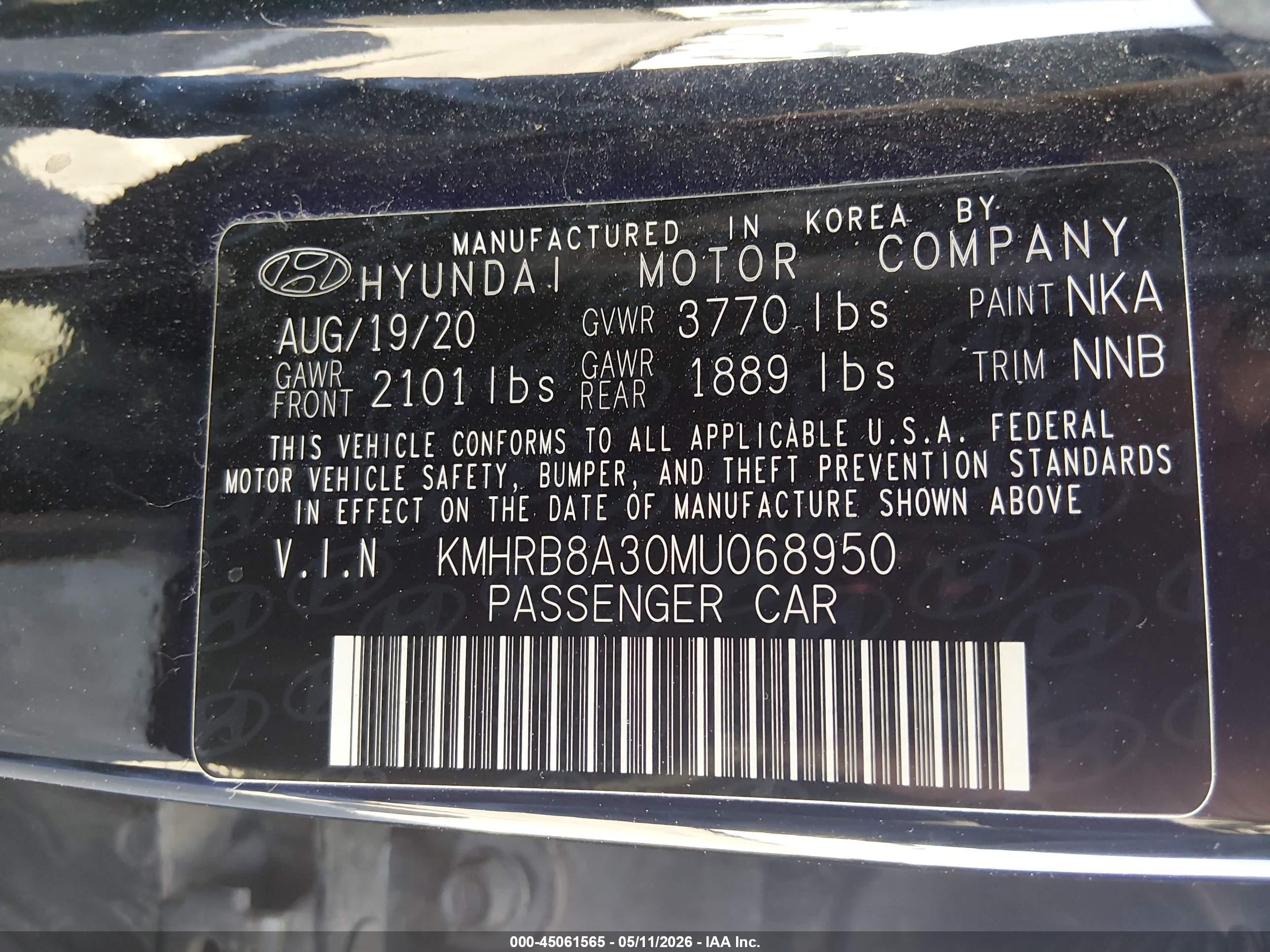 2021 Hyundai Venue Se Черный vin: KMHRB8A30MU068950