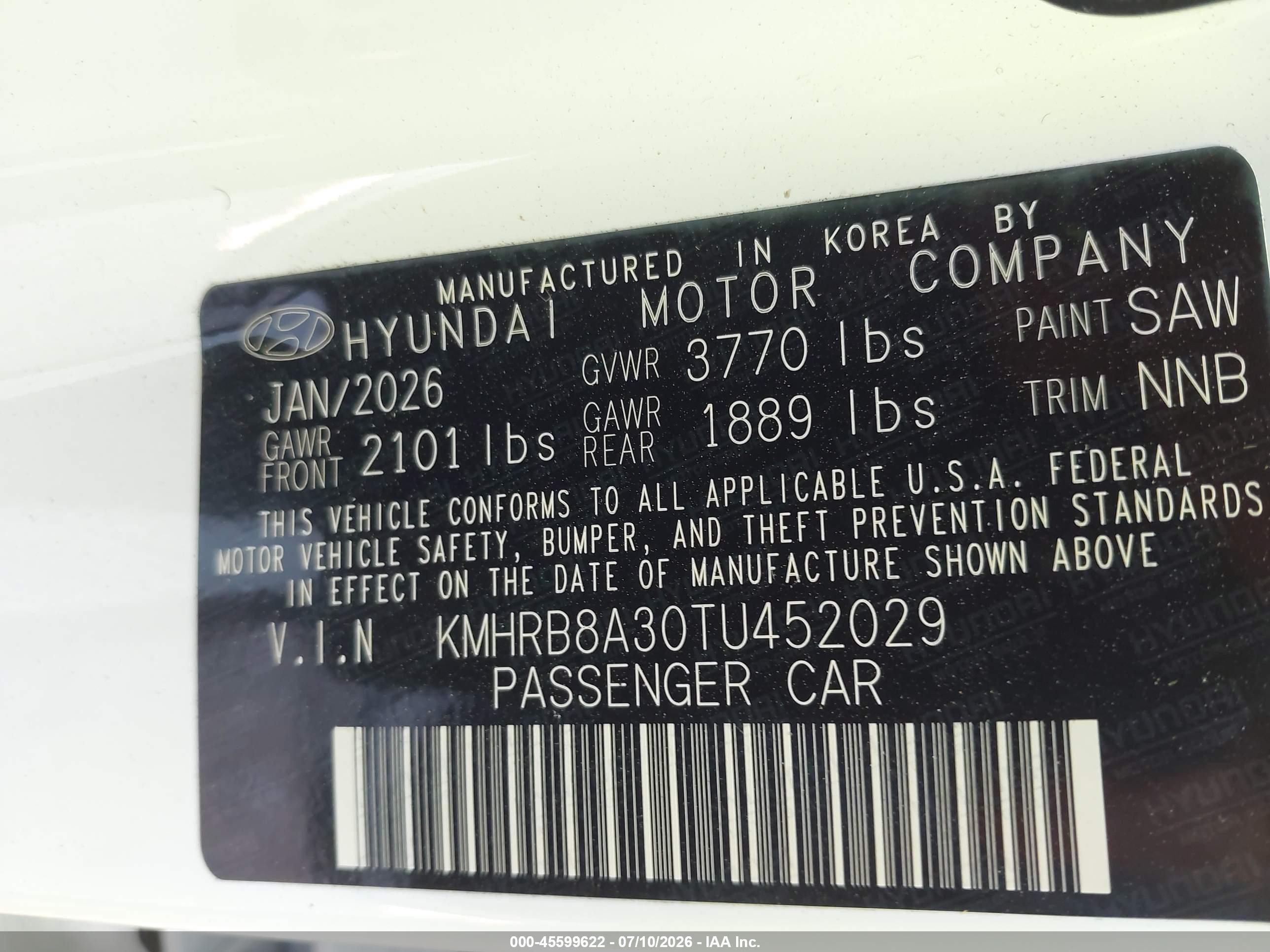 2026 Hyundai Venue Se White vin: KMHRB8A30TU452029