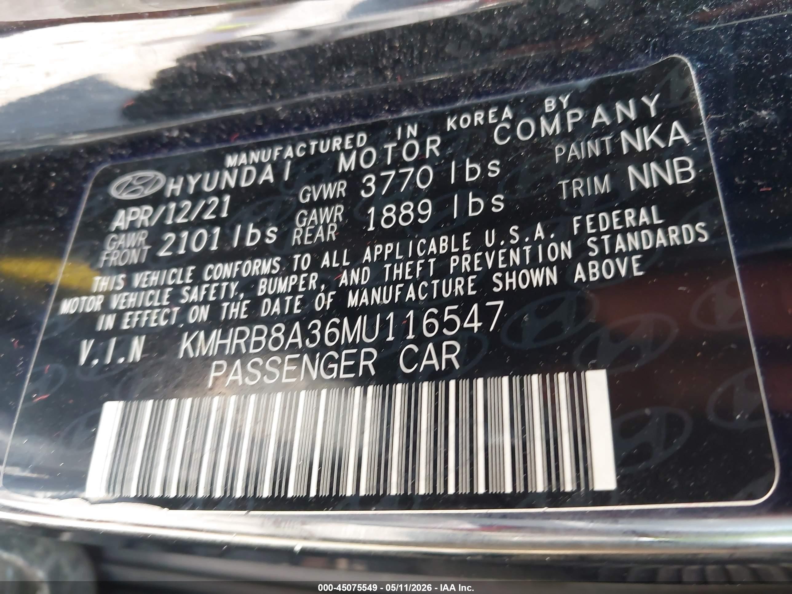 2021 Hyundai Venue Se Black vin: KMHRB8A36MU116547