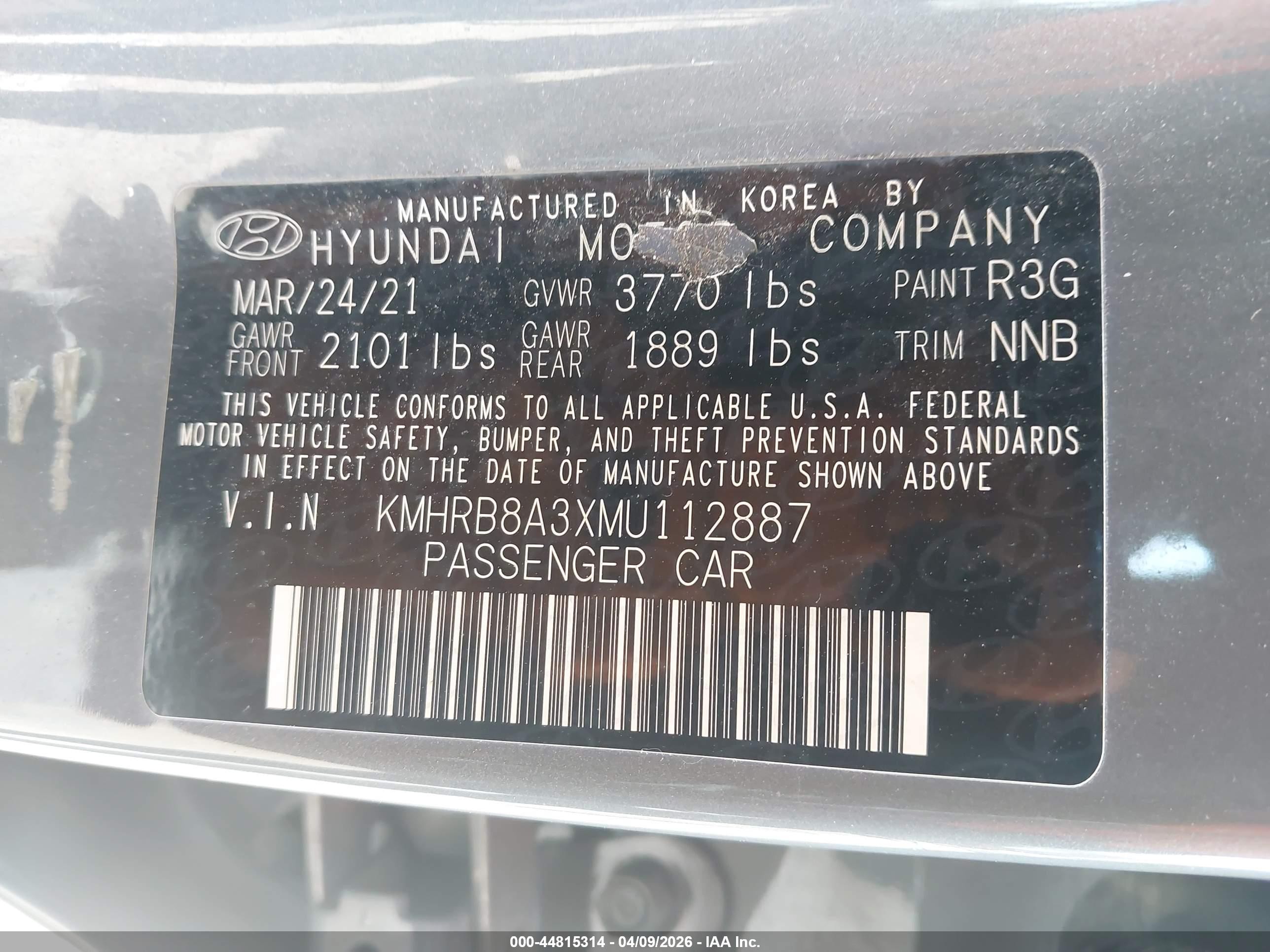 2021 Hyundai Venue Se Серый vin: KMHRB8A3XMU112887
