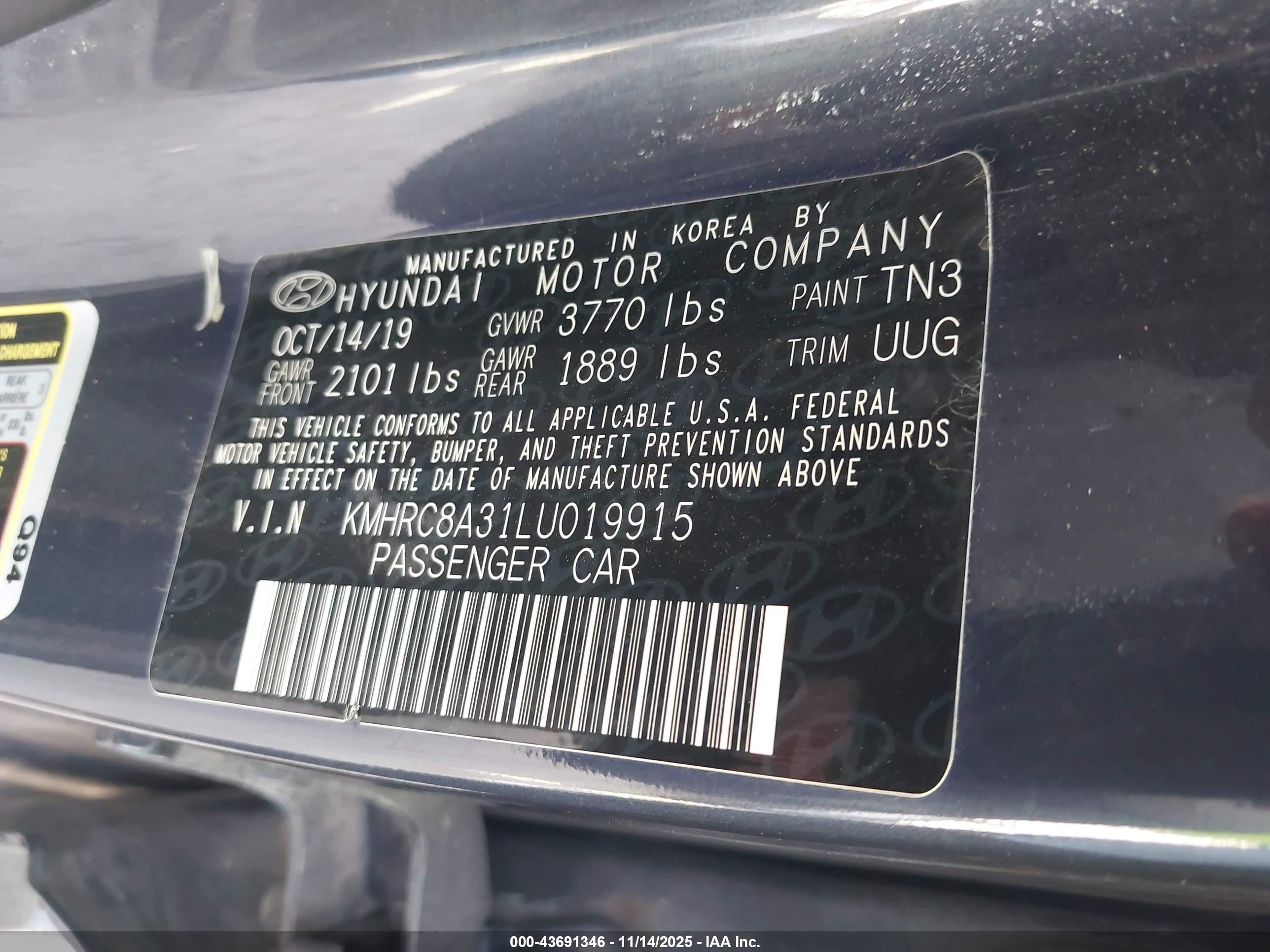 2020 Hyundai Venue Denim Blue vin: KMHRC8A31LU019915