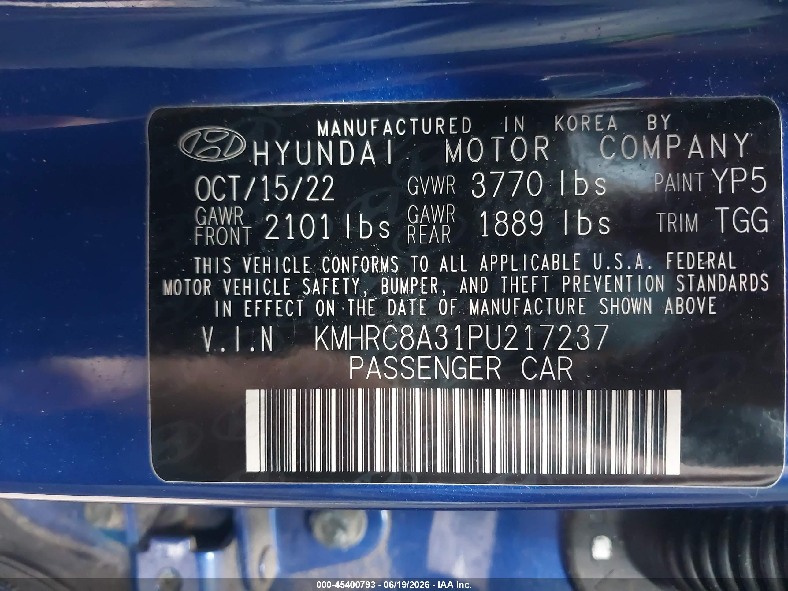 2023 Hyundai Venue Sel Blue vin: KMHRC8A31PU217237