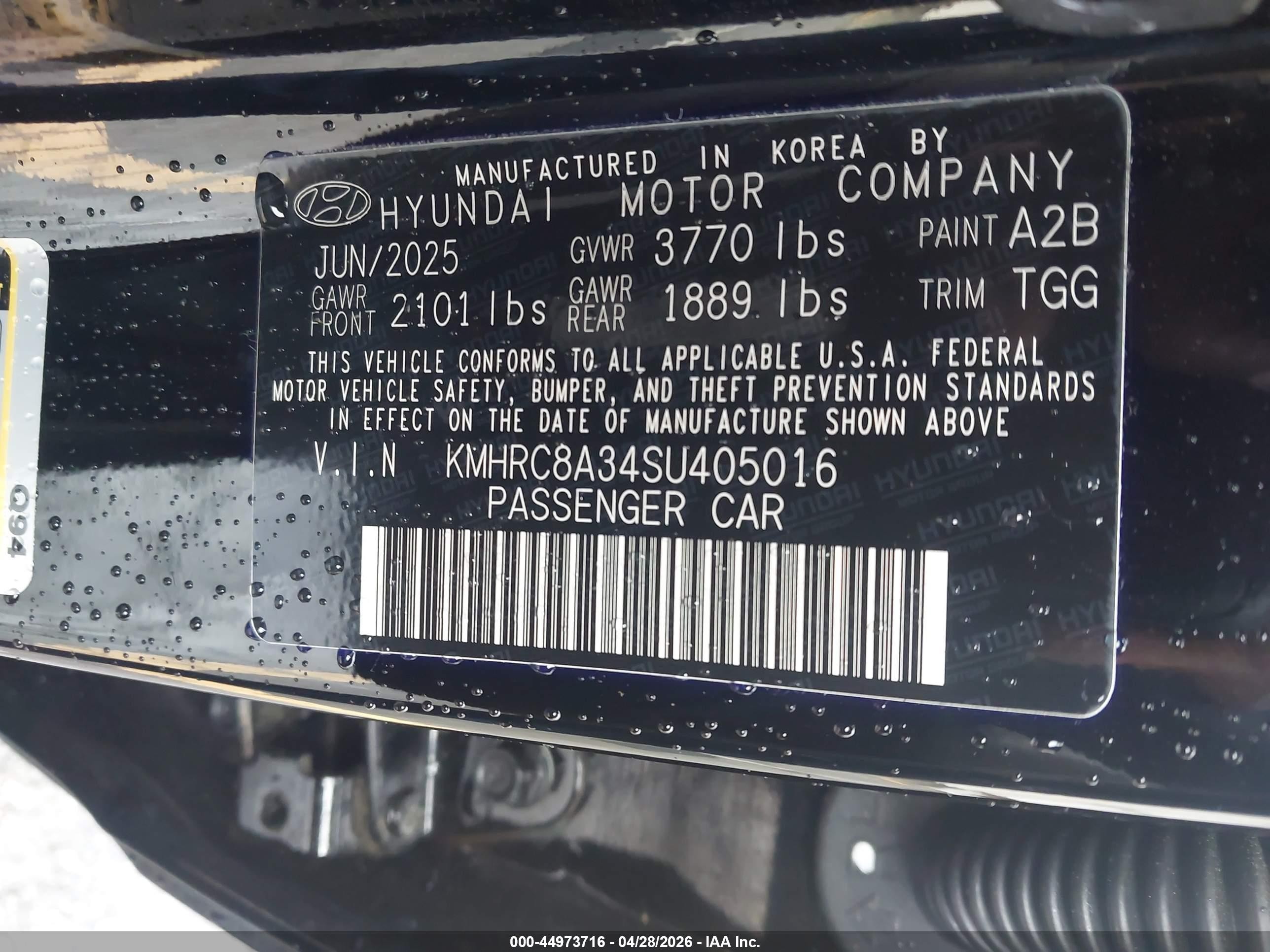 2025 Hyundai Venue Sel Черный vin: KMHRC8A34SU405016