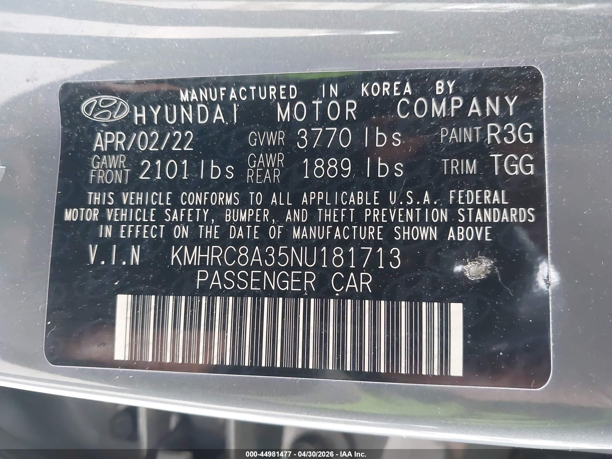2022 Hyundai Venue Sel Gray vin: KMHRC8A35NU181713